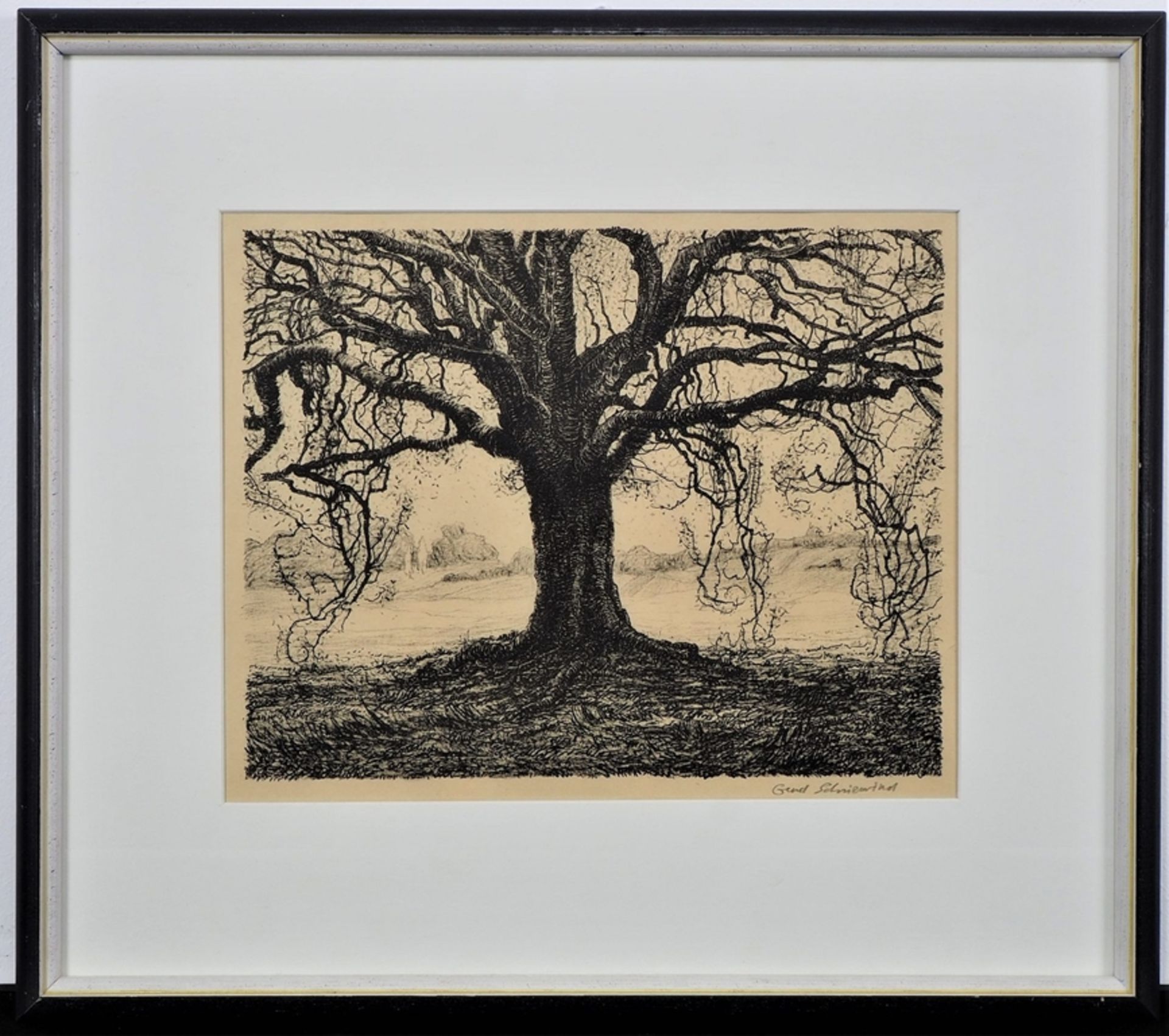 Mixed lot of lithographs, landscape with tree, 2 pieces. - Image 3 of 4