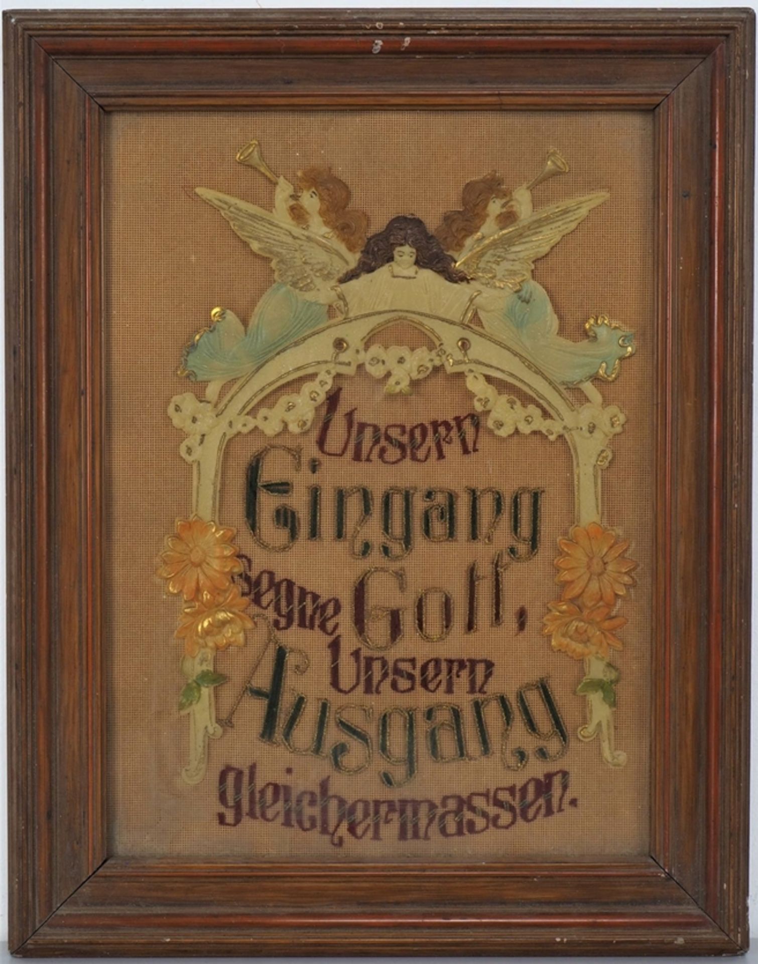 Embroidery picture in frame, around 1900