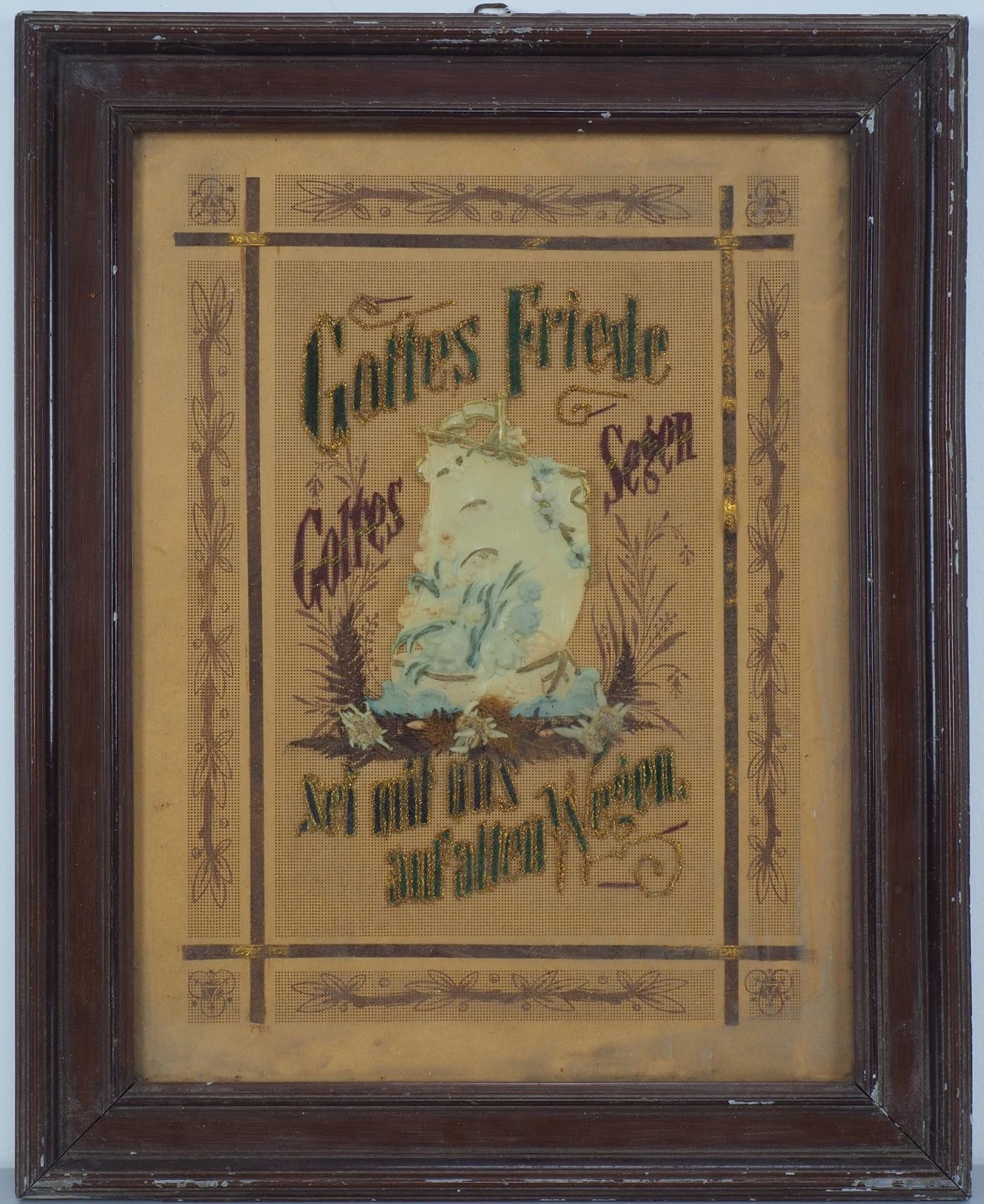 Embroidery picture in frame, around 1900