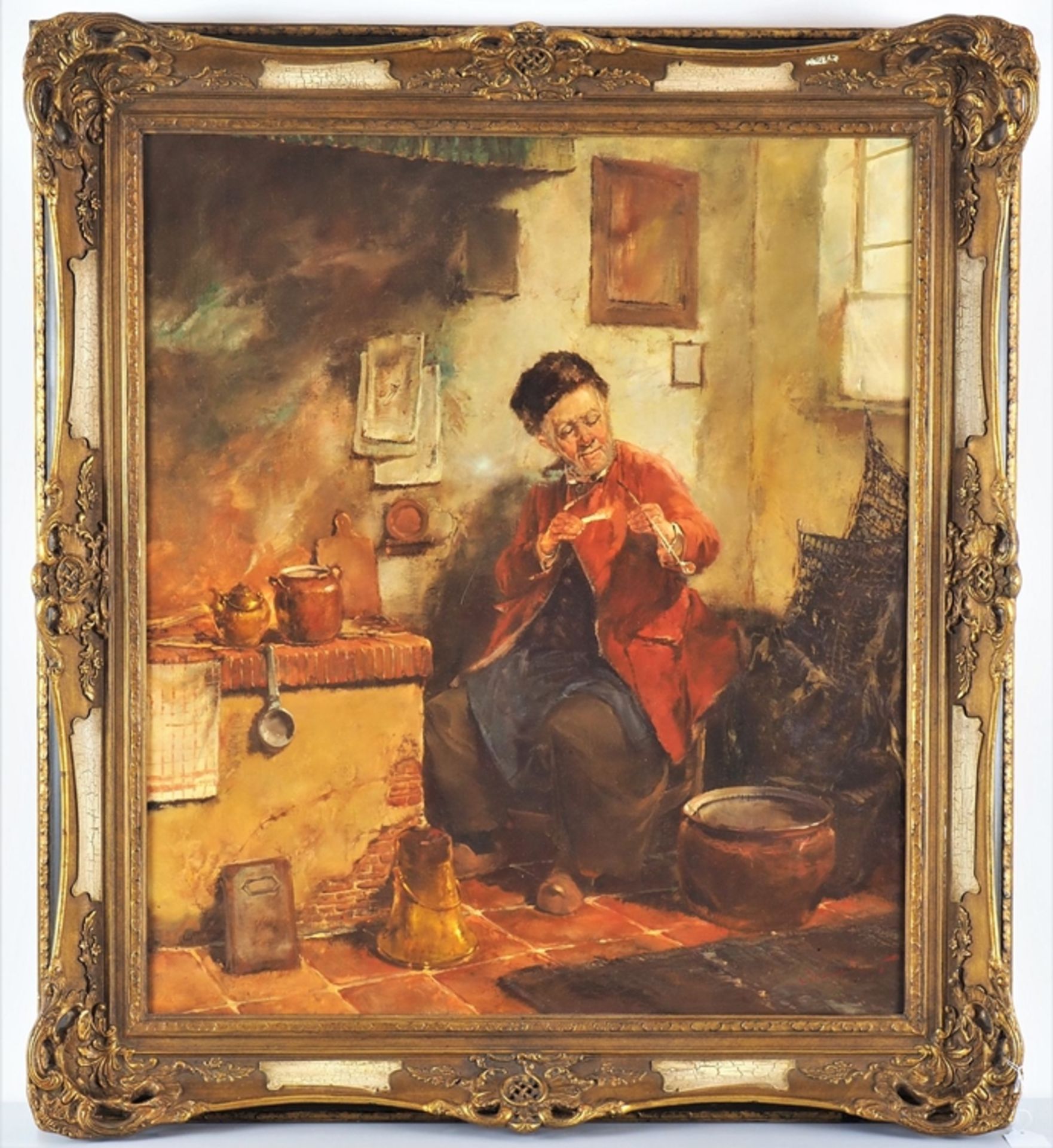 Painting pipe smoking farmer - illegible signed