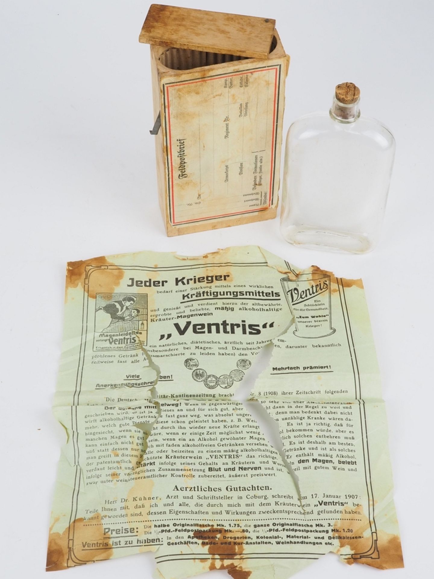 1. Wk Feldpostbrief- Päckchen mit Flasche "Ventris" Kraftwein - Bild 2 aus 2