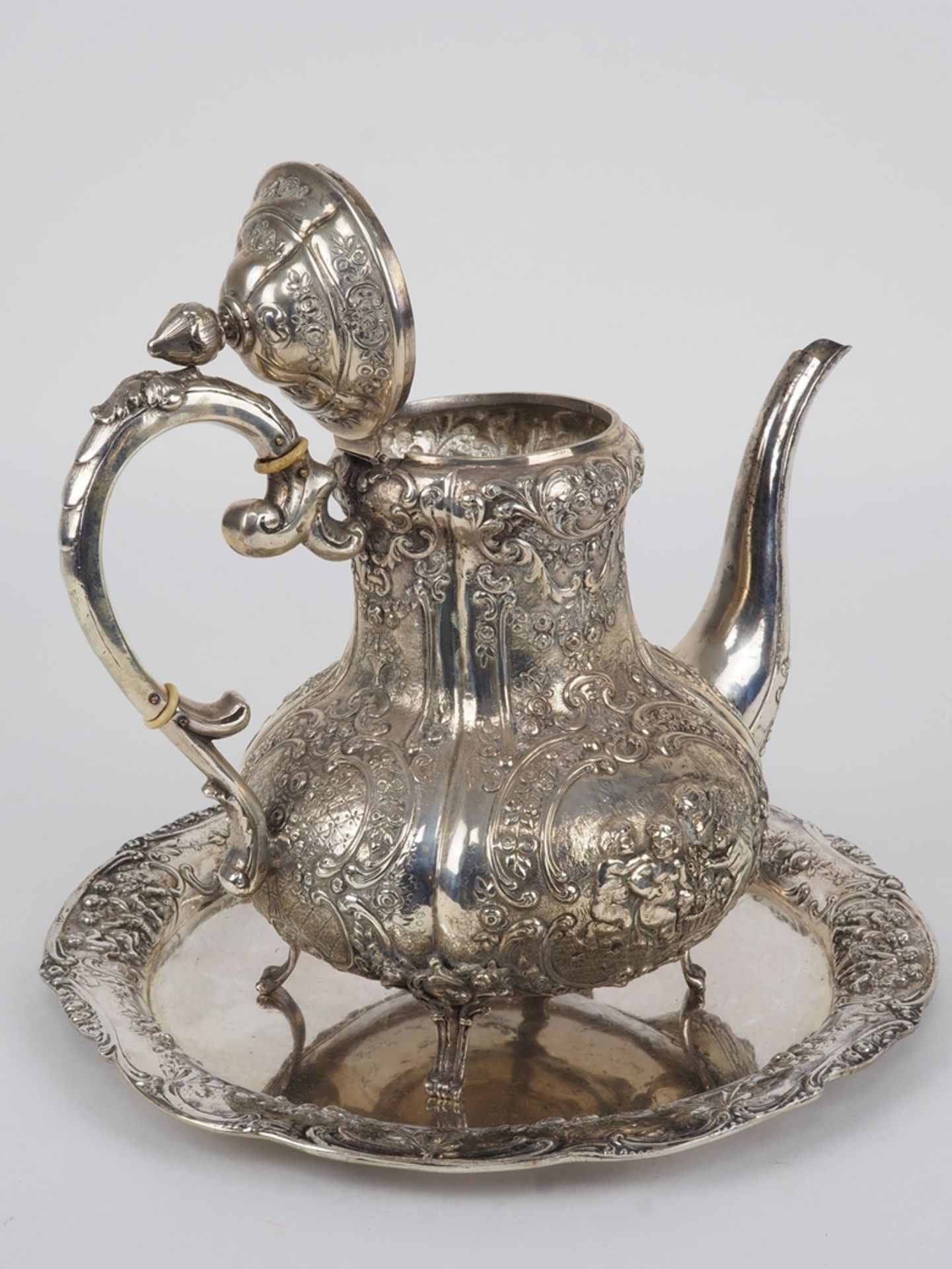 Coffee pot with plateau, 800 silver, Adolf Mayer Senior - Frankfurt - Image 2 of 7