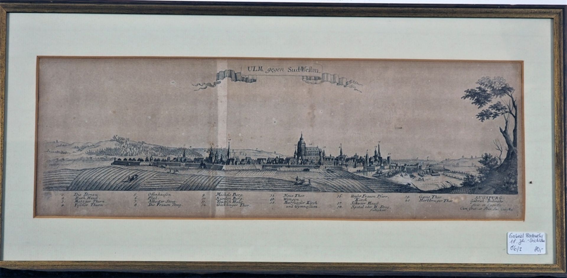 Gabriel Bodenehr (Augsburg) - engraving "Ulm towards southwest", probably beginning-middle 18th cen