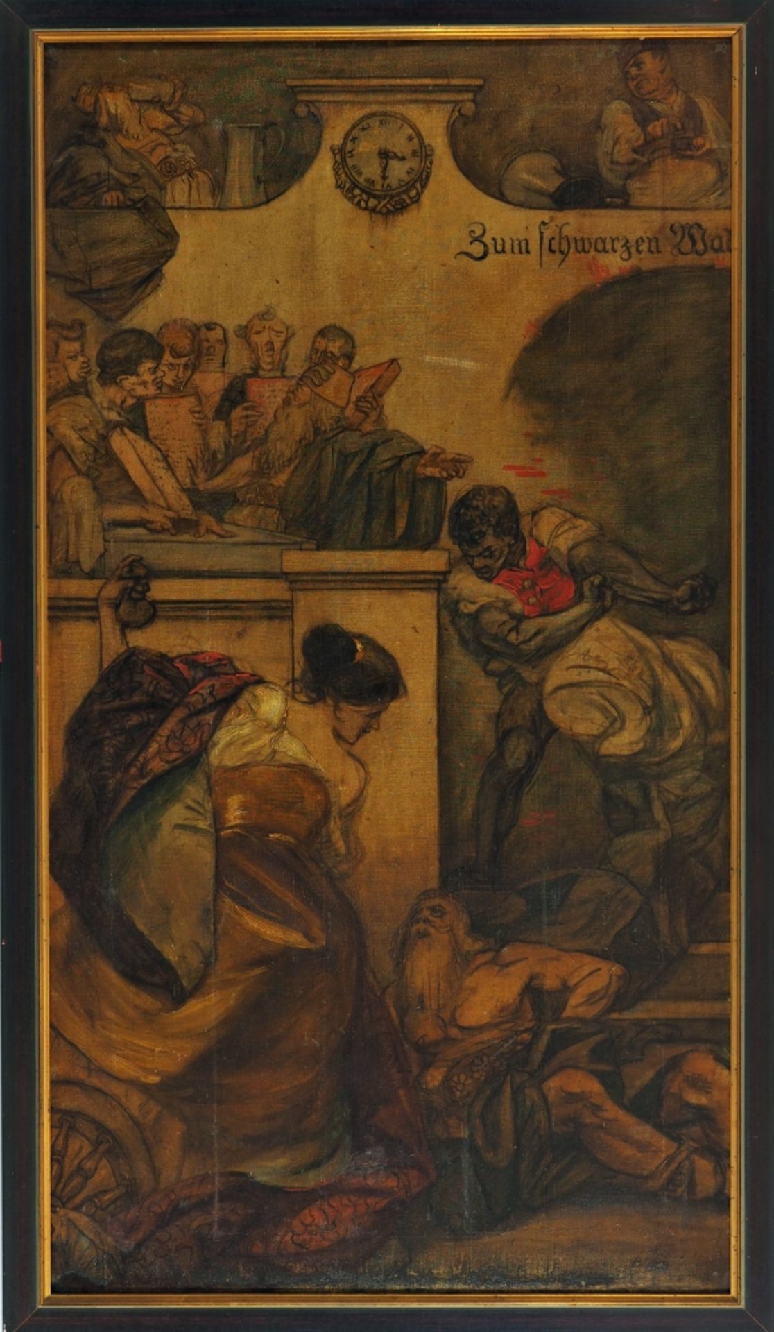 Humoristisches Gemälde "Im schwarzen Walfisch", Ende 19. Jh.