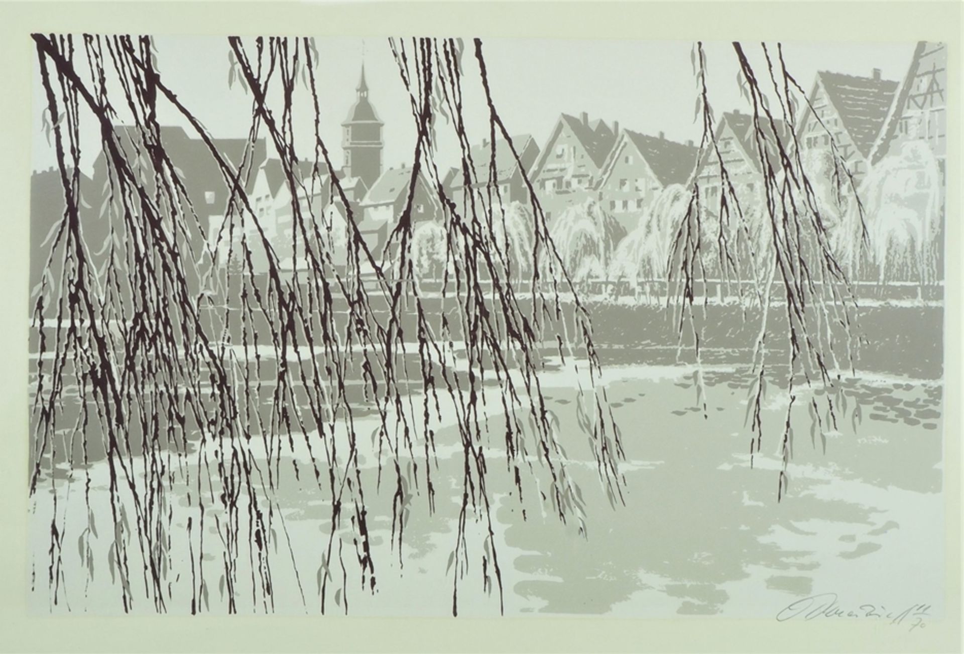 Oliver Ziell - serigraphy city view Ulm with Danube