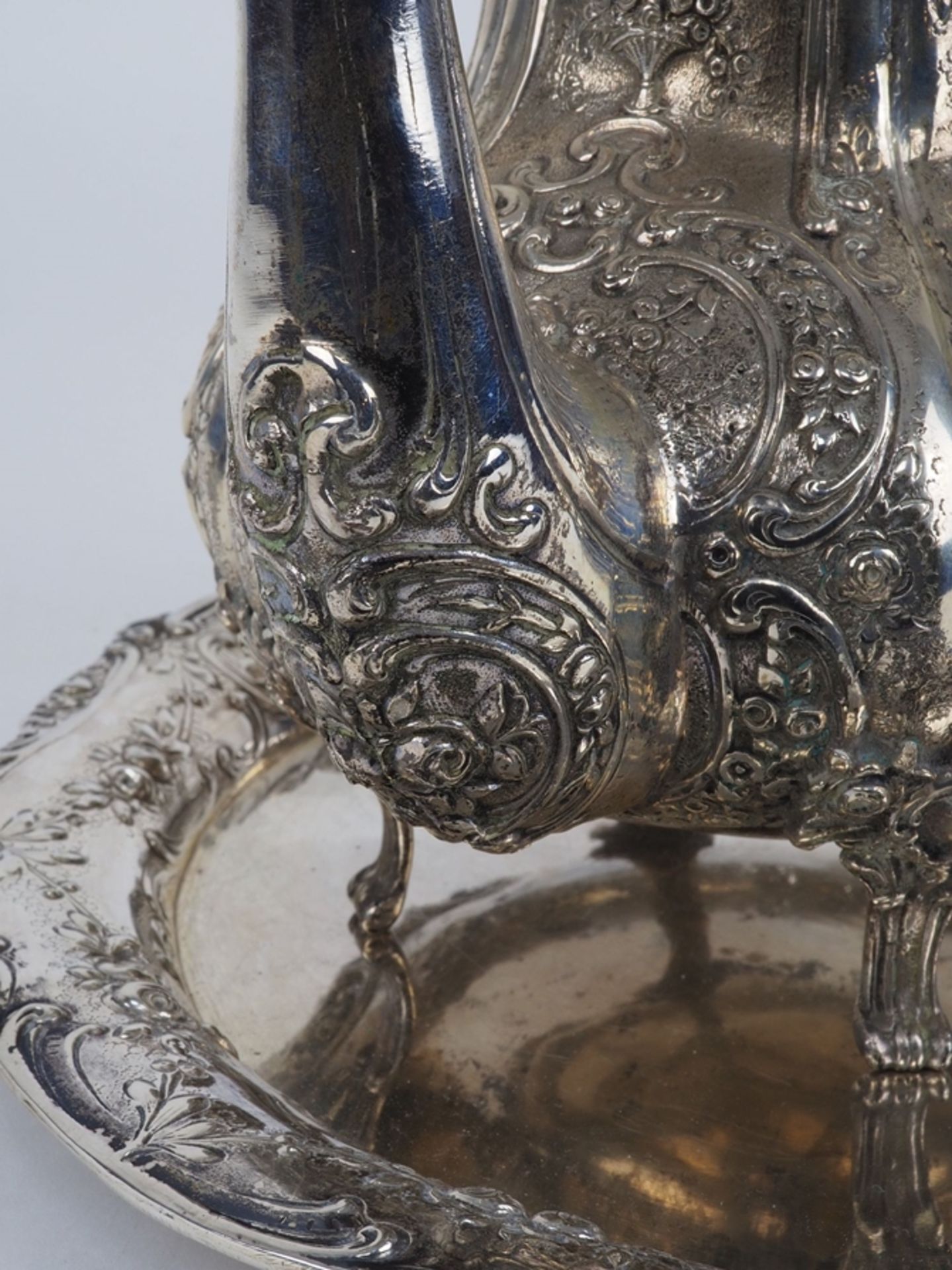 Coffee pot with plateau, 800 silver, Adolf Mayer Senior - Frankfurt - Image 4 of 7