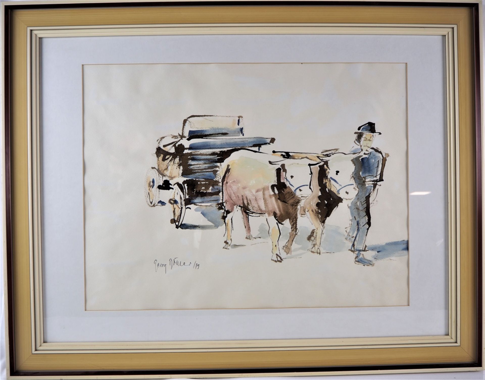Georg Böhler - Watercolour ox cart 1979 - Image 2 of 3