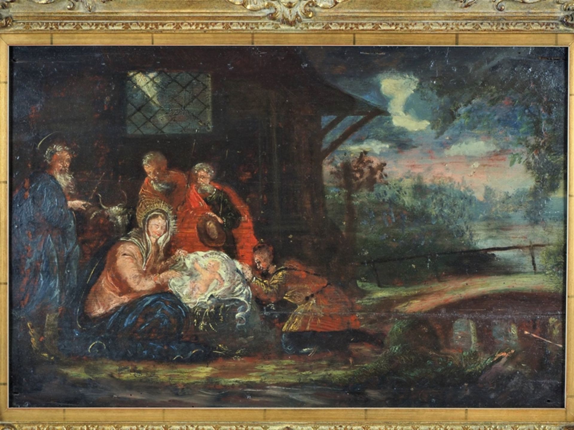 Barock Gemälde Geburt Jesu, Mitte 18. Jh. - Bild 2 aus 4