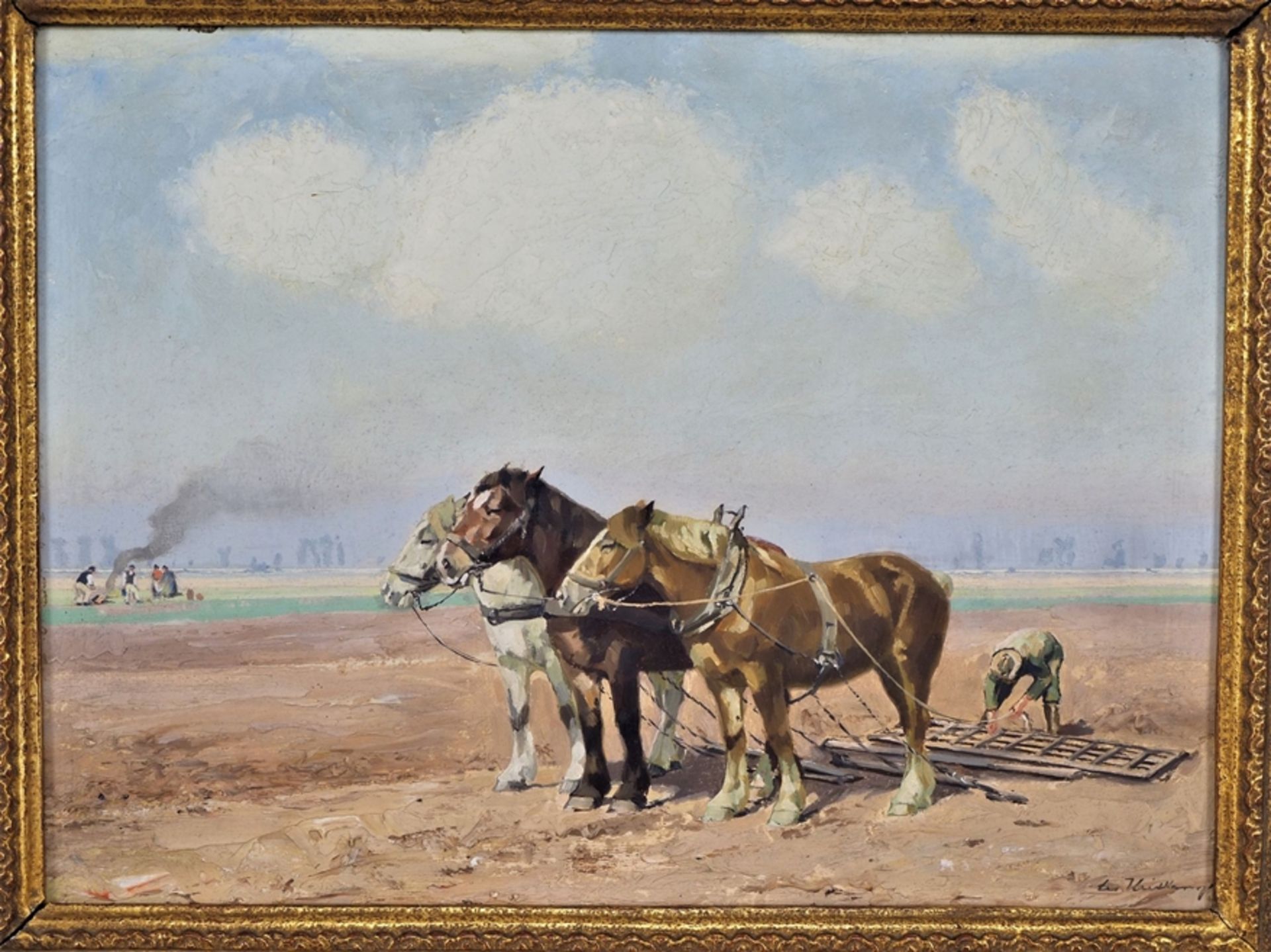 Leo Heidkamp (Düsseldorf) - Ländliche Szene mit Pferden, Anfang 20. Jh. - Bild 2 aus 4