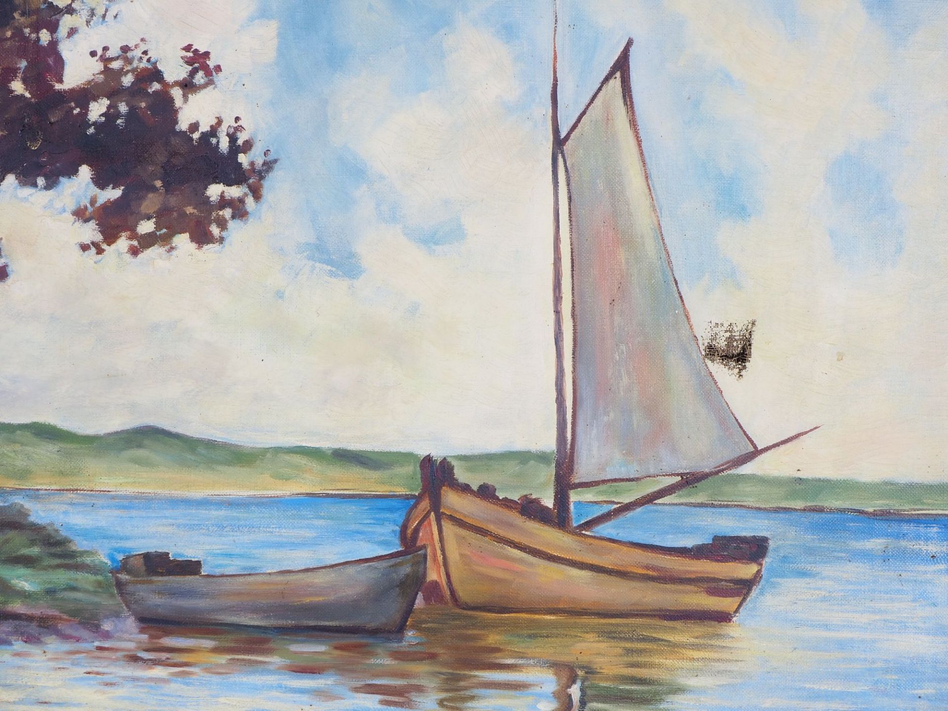 Landscape with lake and sailboat - sign. Rabini - Image 2 of 3