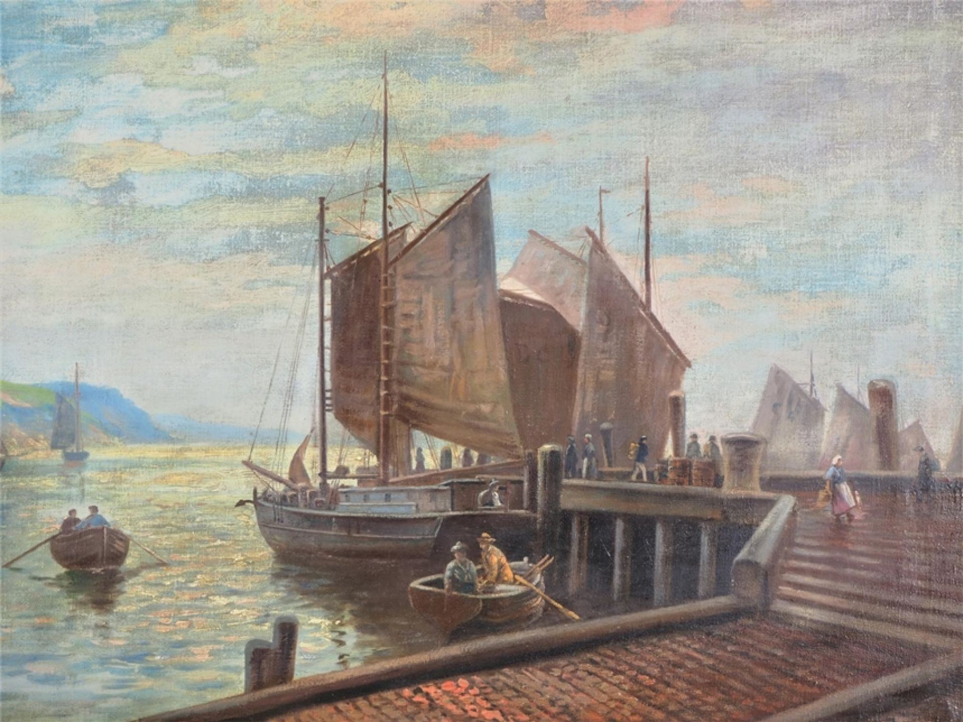 Reiner Dahlen (1837, Köln - 1874, Düsseldorf) - Segelboote im Hafen - Bild 2 aus 6