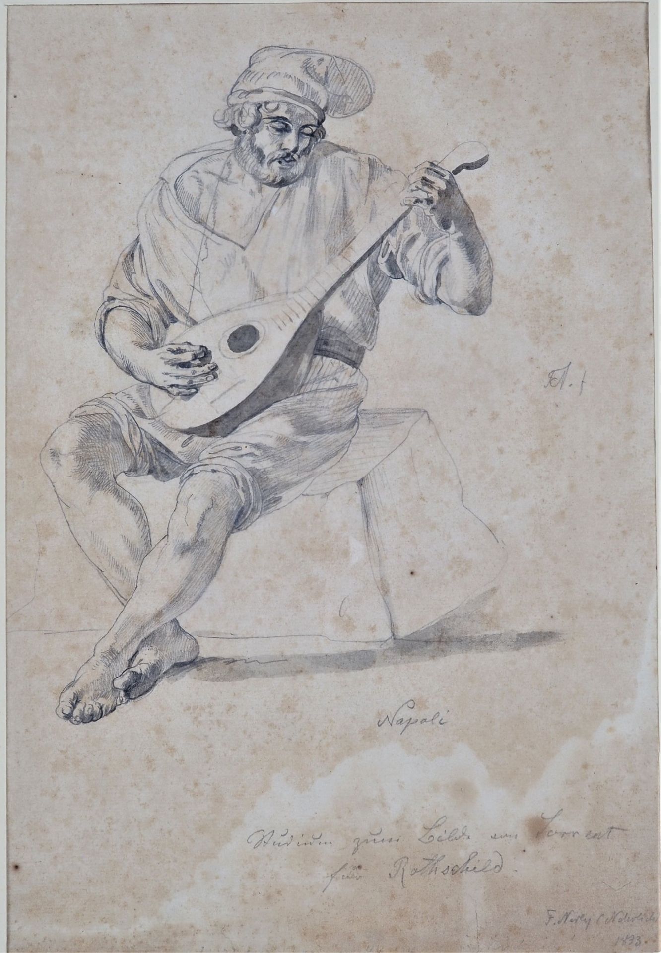 Friedrich Nerly (1807, Erfurt - 1878, Venedig) - Zeichnung Mandolinenspieler, 1833