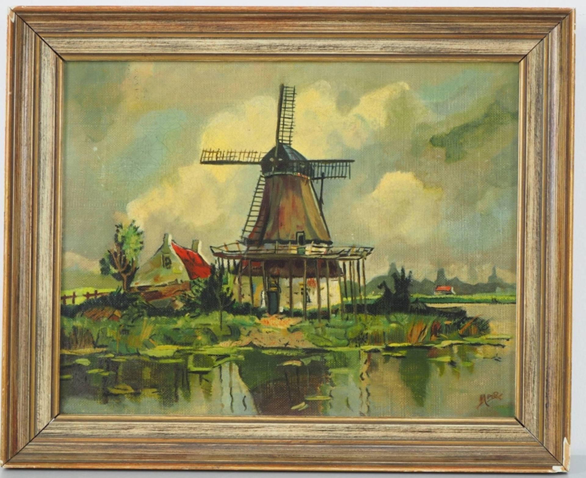 Gemälde Holländische Windmühle - sign. "MAR"