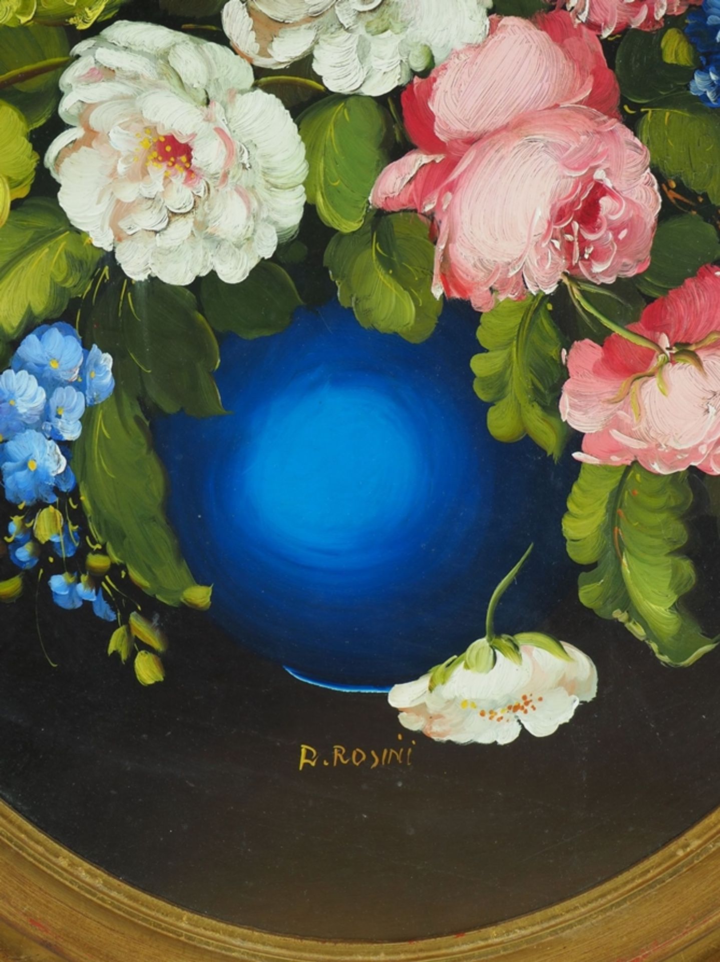 Ovales Blumenstillleben - sign. R. Rosini - Bild 2 aus 2