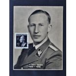 Soldatenporträt Reinhard Heydrich mit SS Briefmarke, gestempelt Budweis 1943