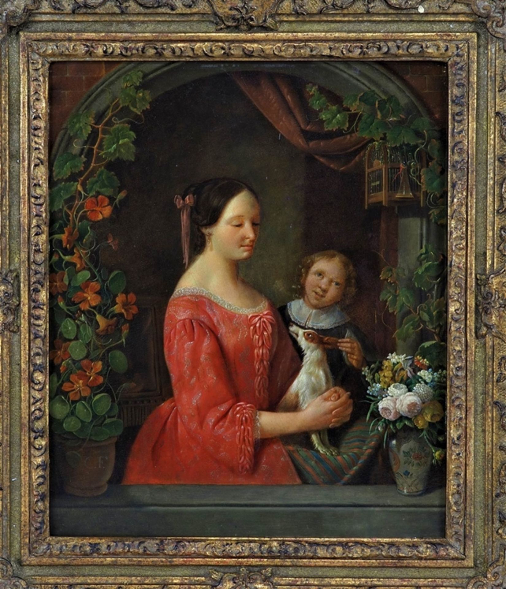 Christian Friedrich Fues (1772, Tübingen - 1836, Nürnberg) - Porträt Mutter mit Kind und Hund - Bild 2 aus 5