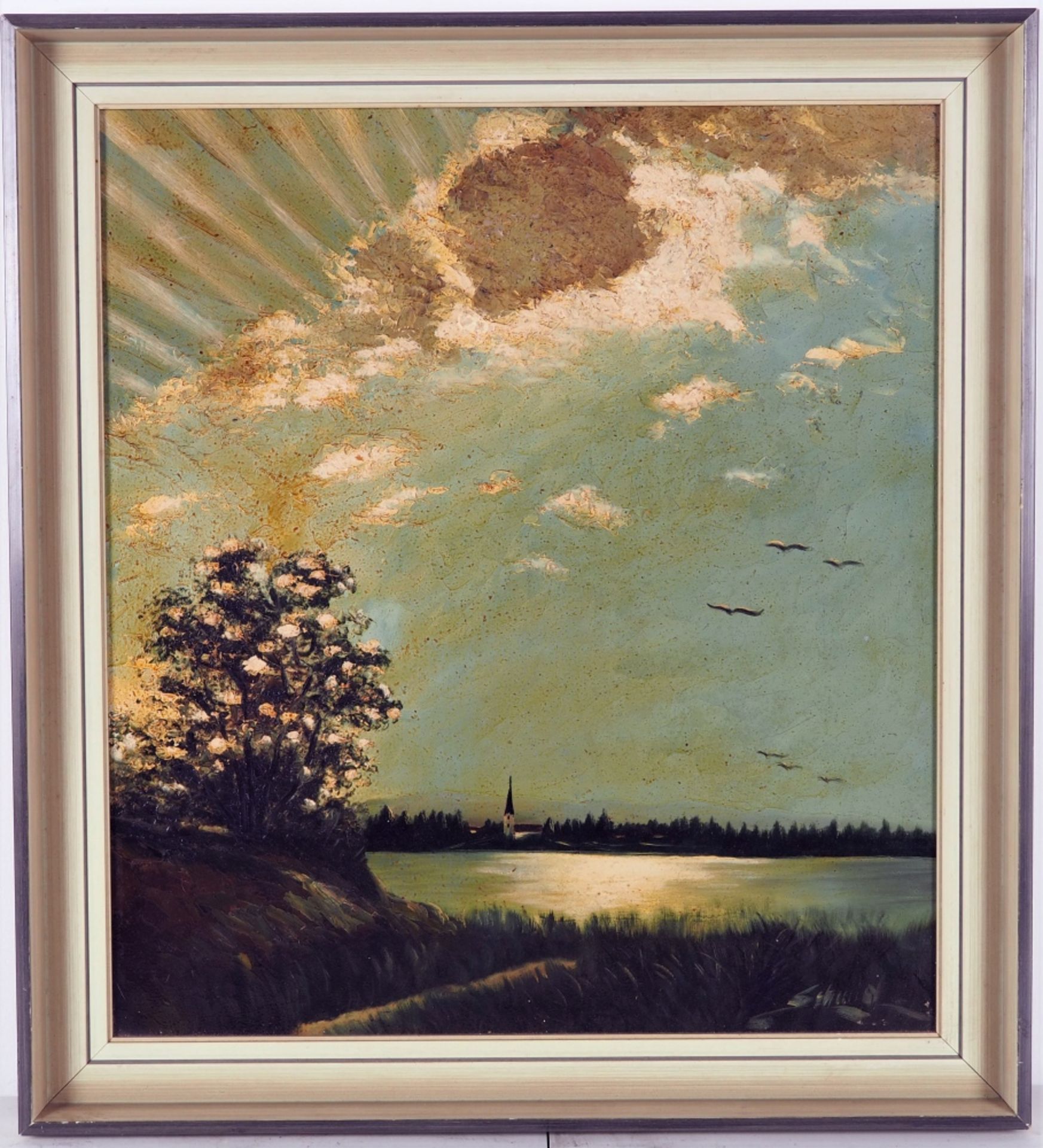 Gemälde Landschaft mit See - sign. "Schmidt"