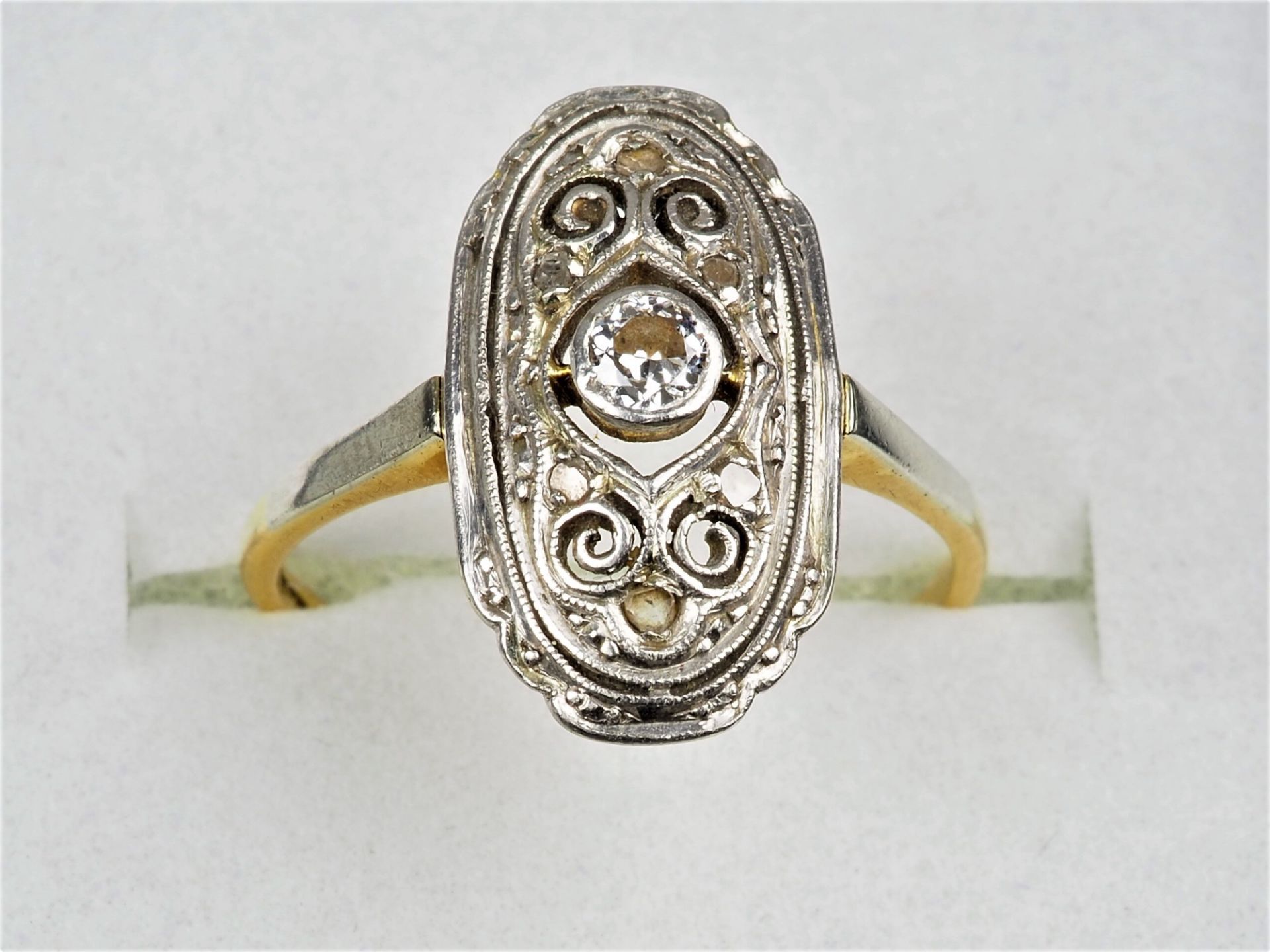 Antiker Art Déco Diamant Ring, 18kt. Gold - Bild 2 aus 3