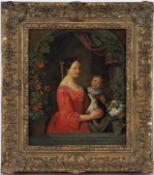 Christian Friedrich Fues (1772, Tübingen - 1836, Nürnberg) - Porträt Mutter mit Kind und Hund