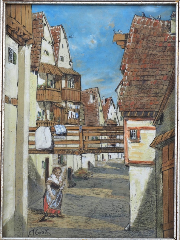 Gouache, drawing and etching - Hermann Gradl (1883-1964, Nuremberg), 3 pieces.