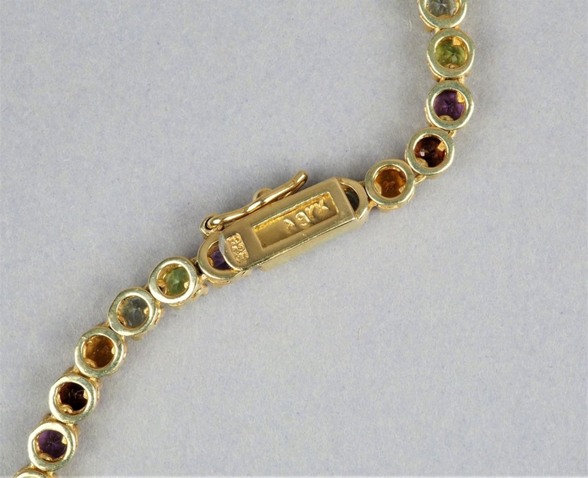 Silber-Halskette vergoldet mit buntem Edelsteinbesatz (23,2g Gesamtgewicht) - Bild 2 aus 2