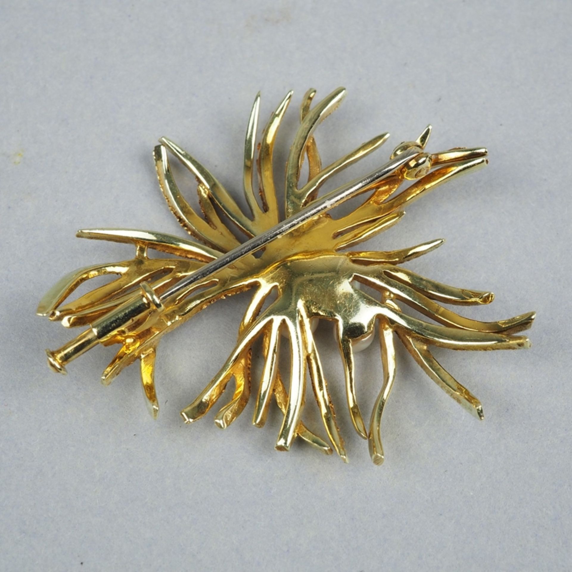 14kt Gold Brosche mit Perlen, 7,5g Gesamtgewicht - Bild 2 aus 2