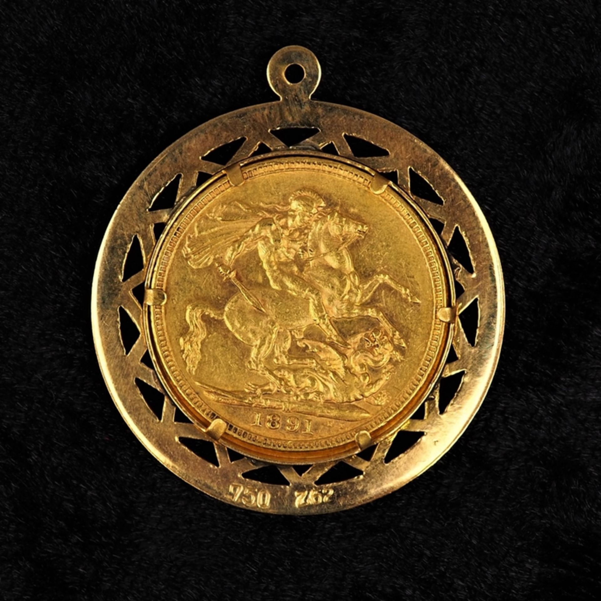 Münzanhänger mit Goldmünze: Großbritannien, Victoria, 1 Sovereign, 1891 - Bild 2 aus 4