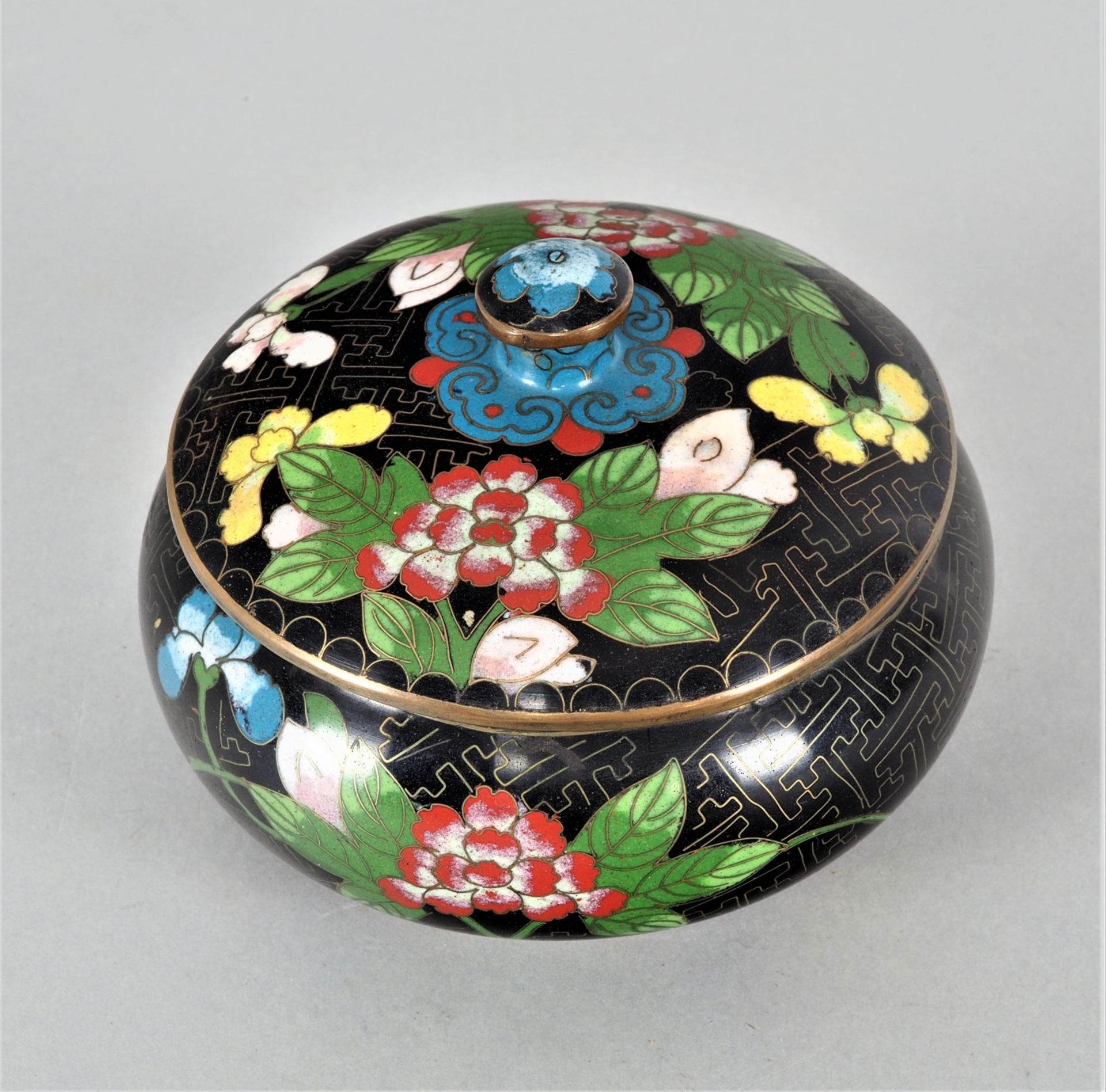 Emaille Deckeldose, Cloisonné Dose, China