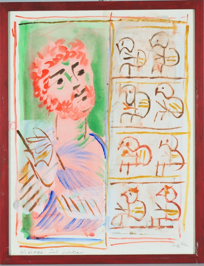 Expressionist watercolor - Greek lyre player.
