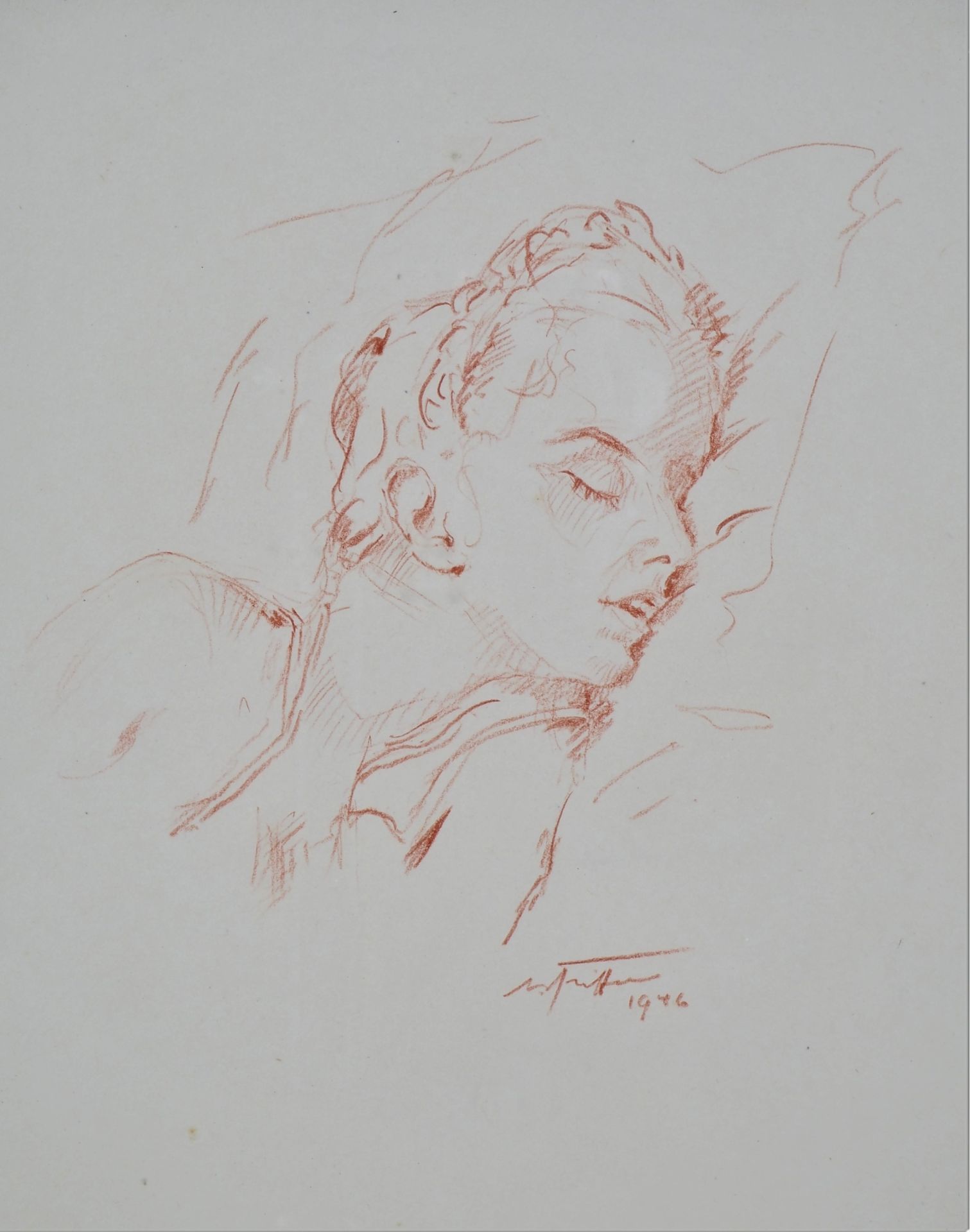 Albert Pfeiffer (Ulm) - Porträtzeichnung schlafendes Mädchen, 1946