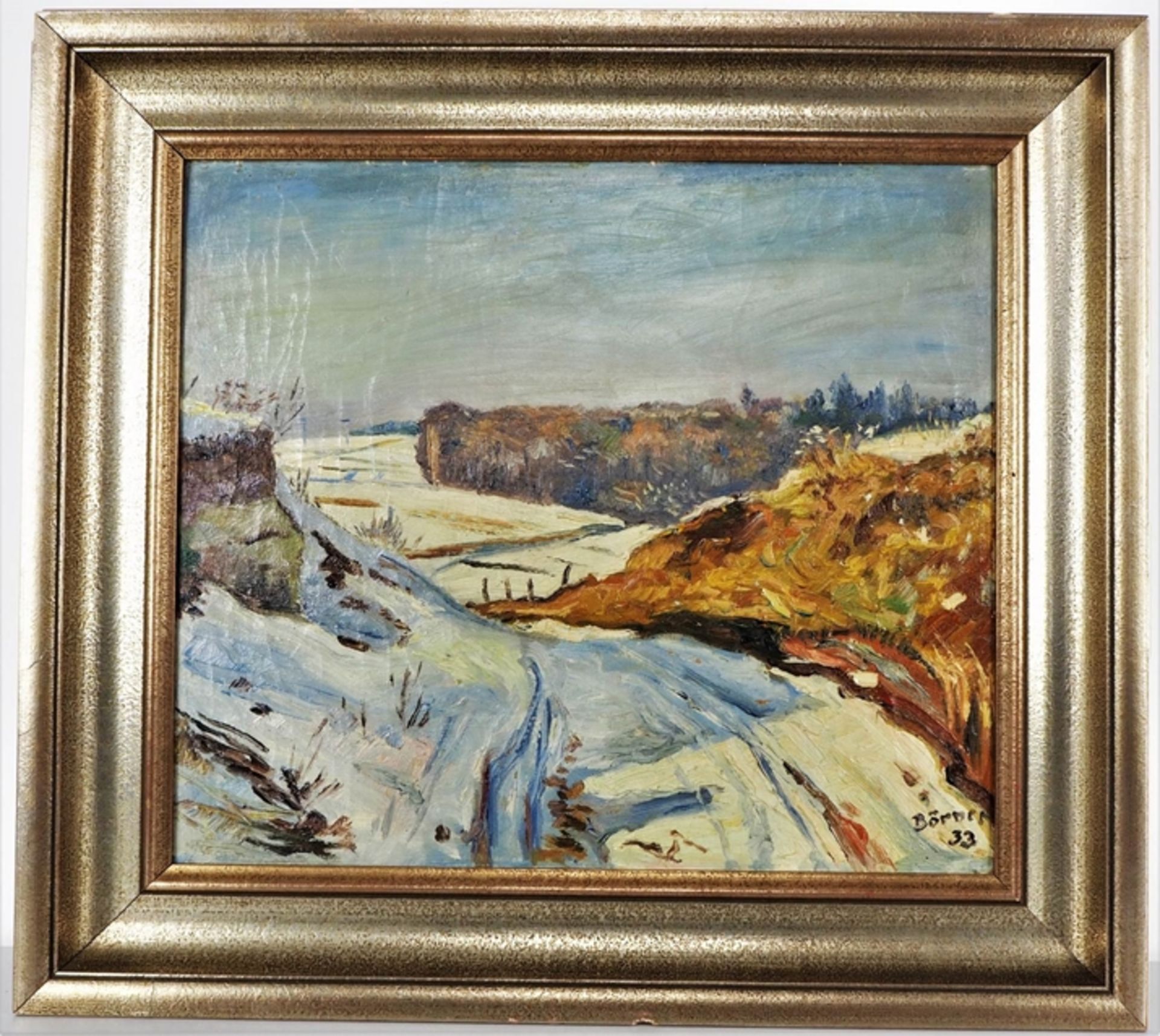 Emil Paul Börner (1888-1970, Meißen) - Schneelandschaft mit Feldweg 1933