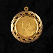 Münzanhänger mit Goldmünze: Großbritannien, Victoria, 1 Sovereign, 1891
