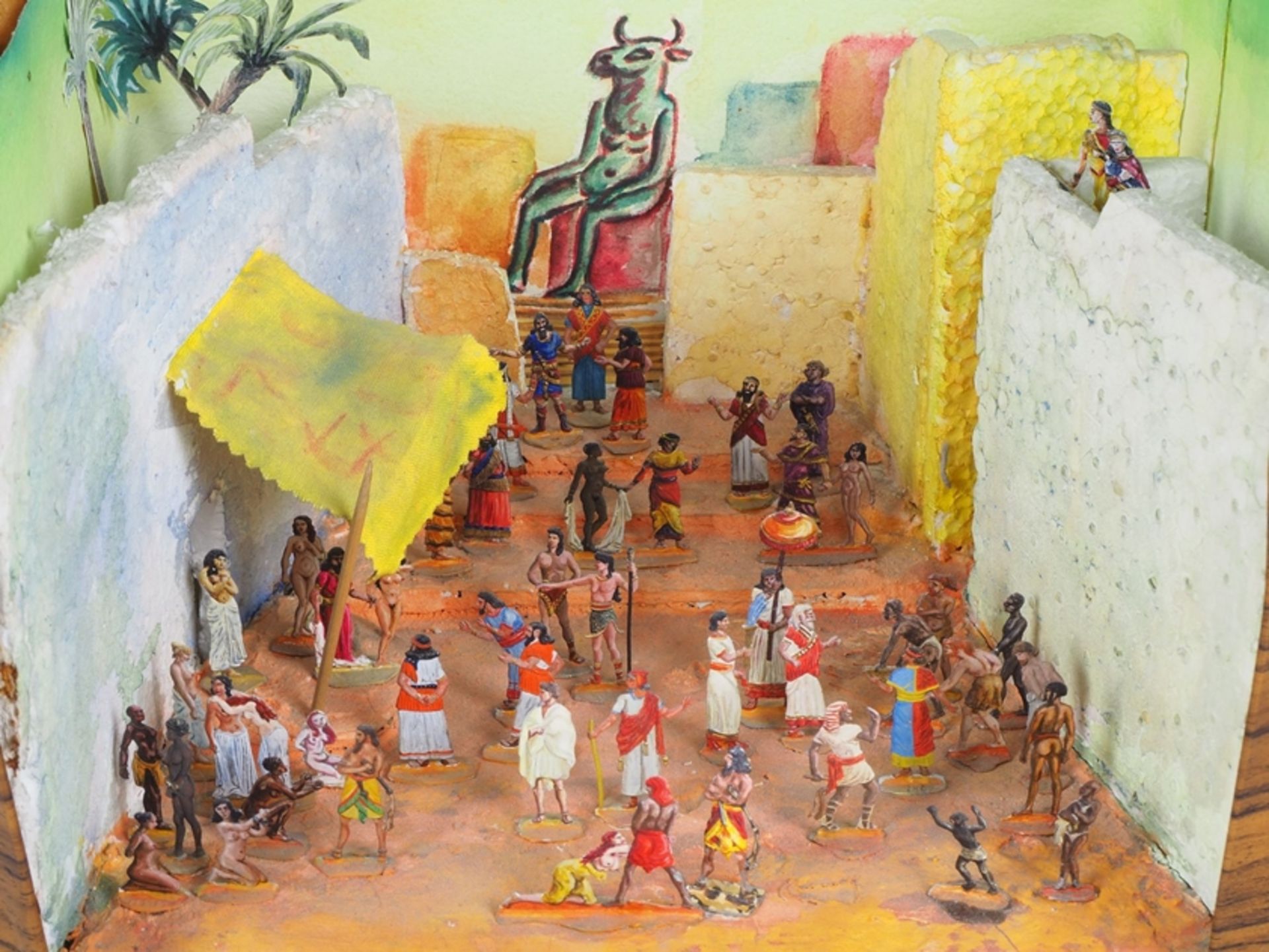 Diorama mit Zinnfiguren, fein handbemalt, Thema Sklavenmarkt in Babylon
