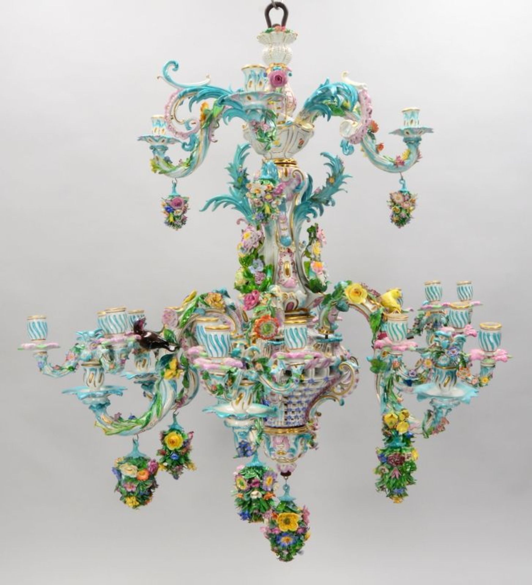 Meissen (um 1890/1900), exklusive Deckenlampe, 21-flammig und 9-armig, 4-teiliger Korpus - Bild 3 aus 5