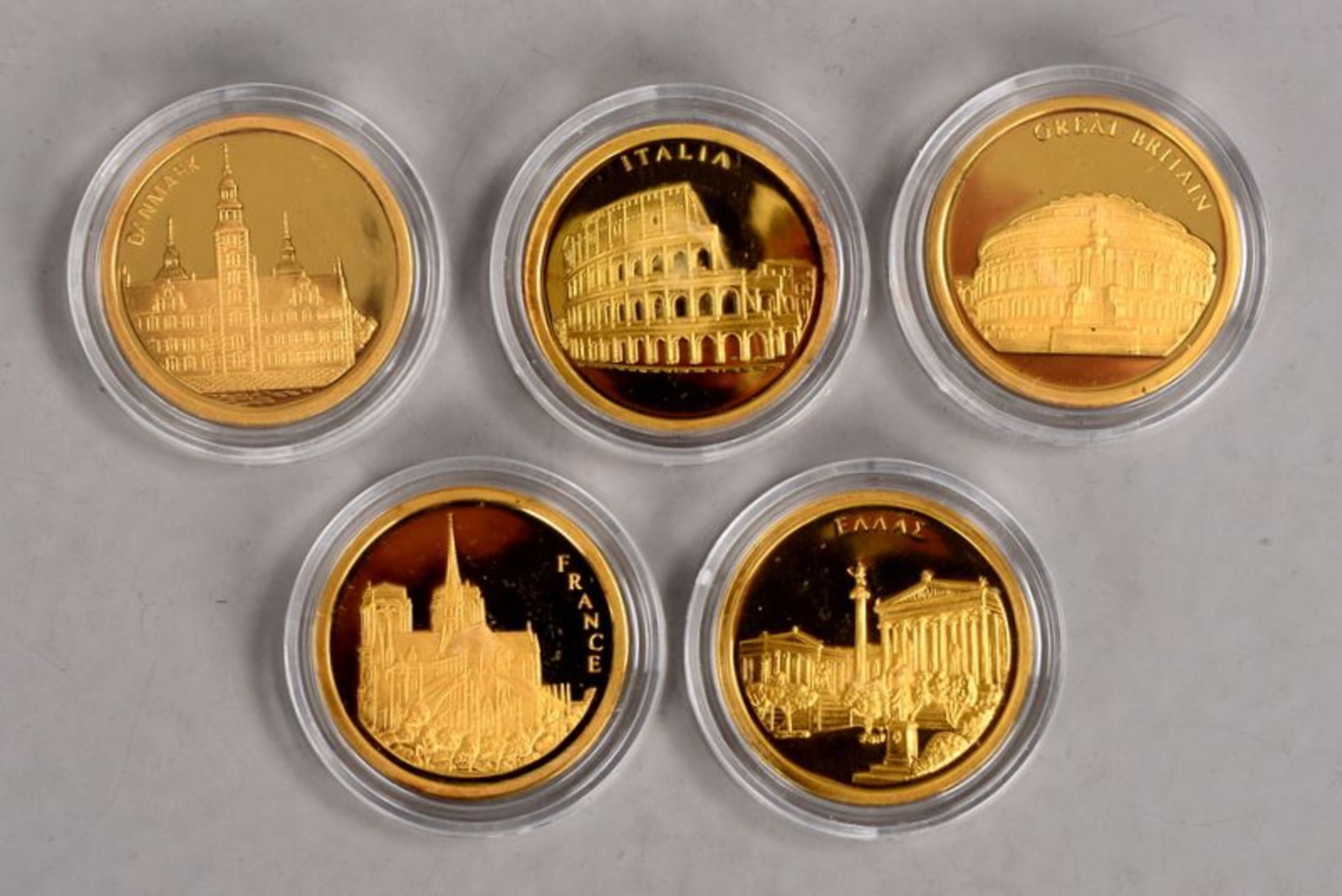 Goldmünzen: 5x Gedenkmünzen 'Europa', jeweils 585/1.000 Feingold, Gewicht jeweils 1/10 Unze (3,11 g