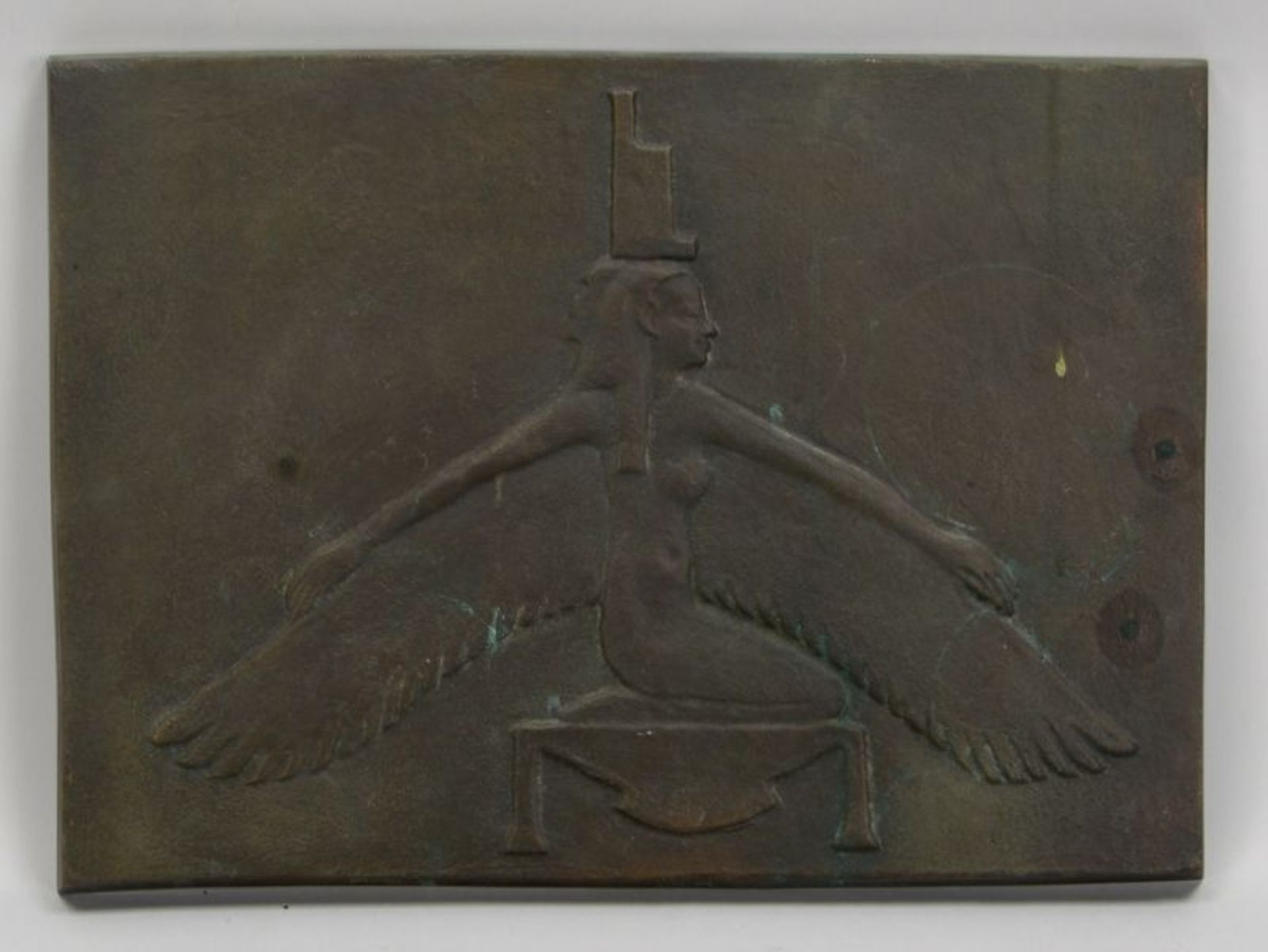 Bronze-Reliefplatte, sehr massiv, mit alt&auml;gyptischem Motiv, Platte mit Wandaufh&auml;ngung; Ma&
