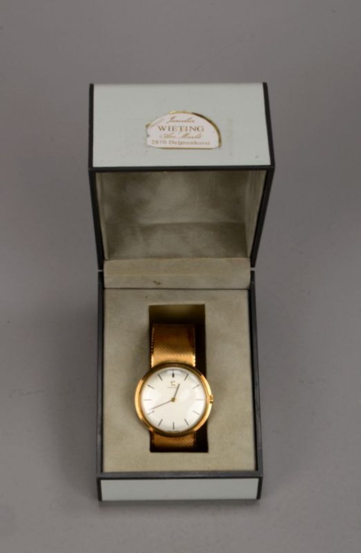 Herren-Armbanduhr, Omega, 375 GG-Geh&auml;use und Armband, Handaufzug, Ziffernblatt mit Strichindize - Bild 3 aus 3