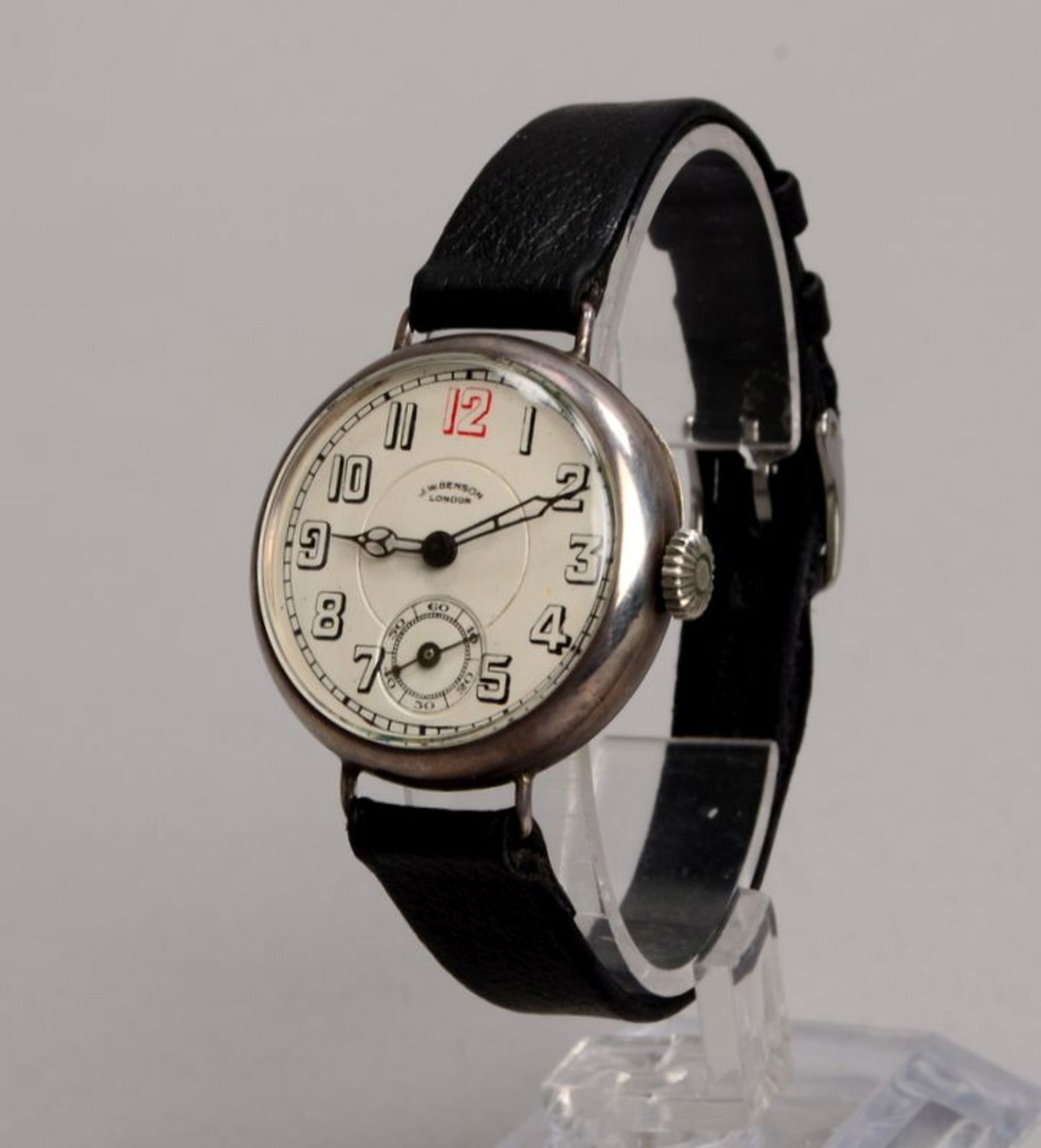 Unisex-Armbanduhr (London, um 1920), &#039;J.W. Benson&#039;, Handaufzug, im Silbergeh&auml;use, Uhr