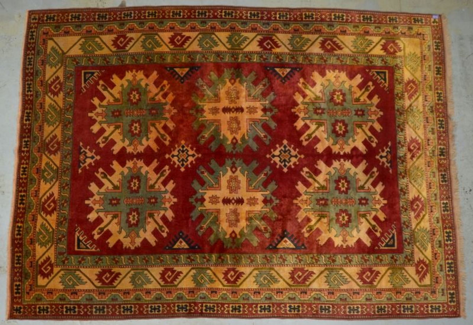 Orientteppich, alt, Wolle auf Wolle, mit Sechs-Sterne-Medaillon, Flor in gutem altersgem&auml;&szlig
