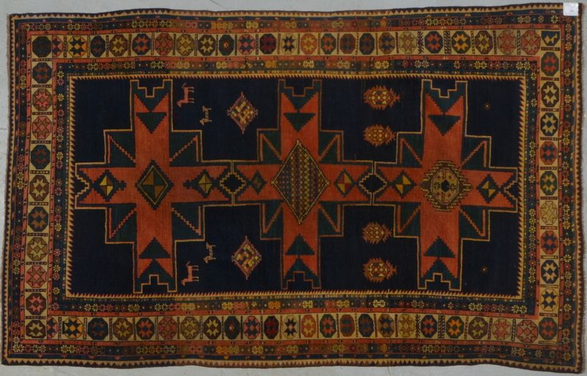 Antiker Orientteppich (Kaukasus - selten!), Wolle auf Wolle, interessante Musterung, mit Leshgi-Ster