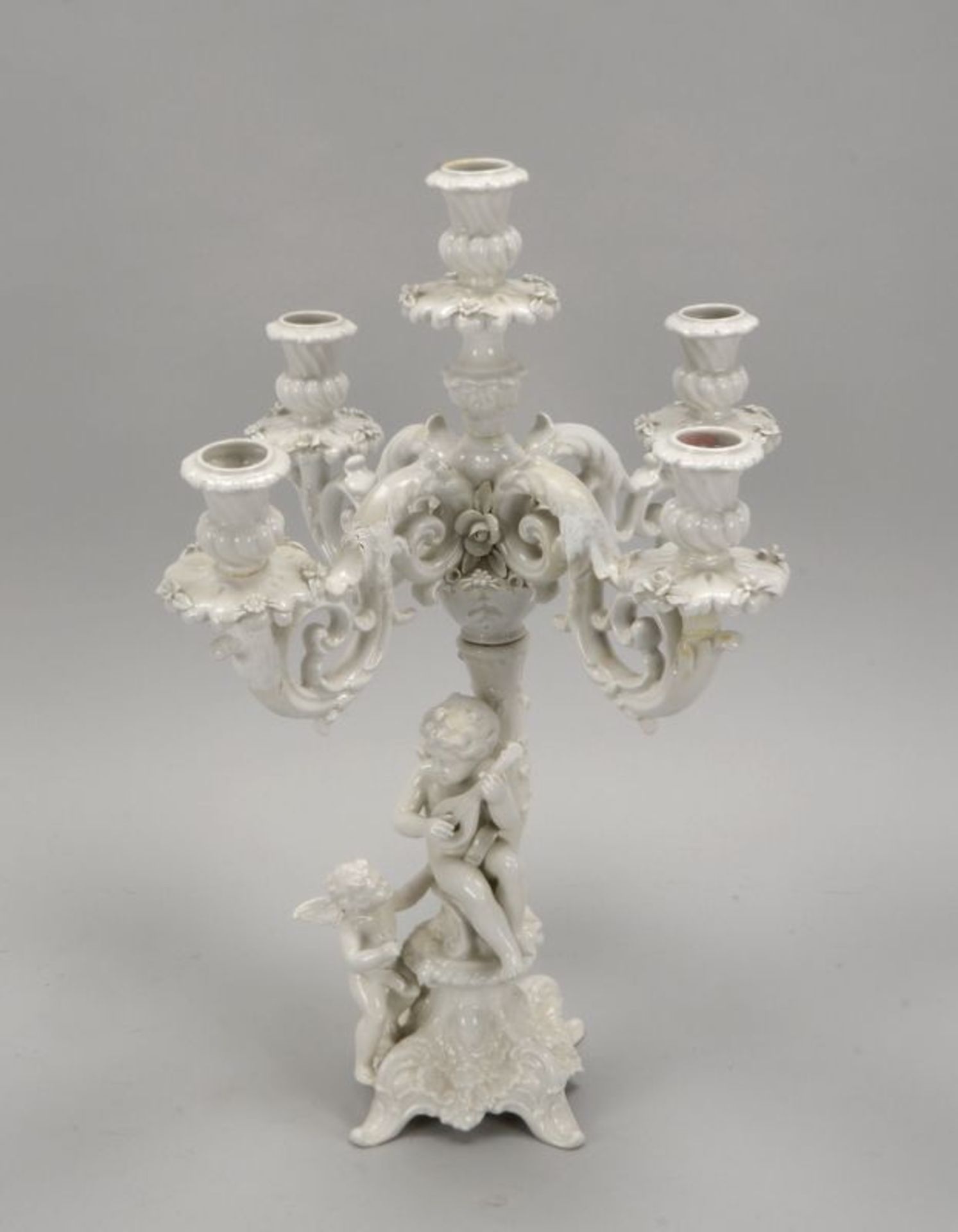 Porzellan-Tischleuchter, 4-flammig, 2-teilig, mit fig&uuml;rlichem Schaft; H&ouml;he 47,8 cm (mit ei - Bild 4 aus 4