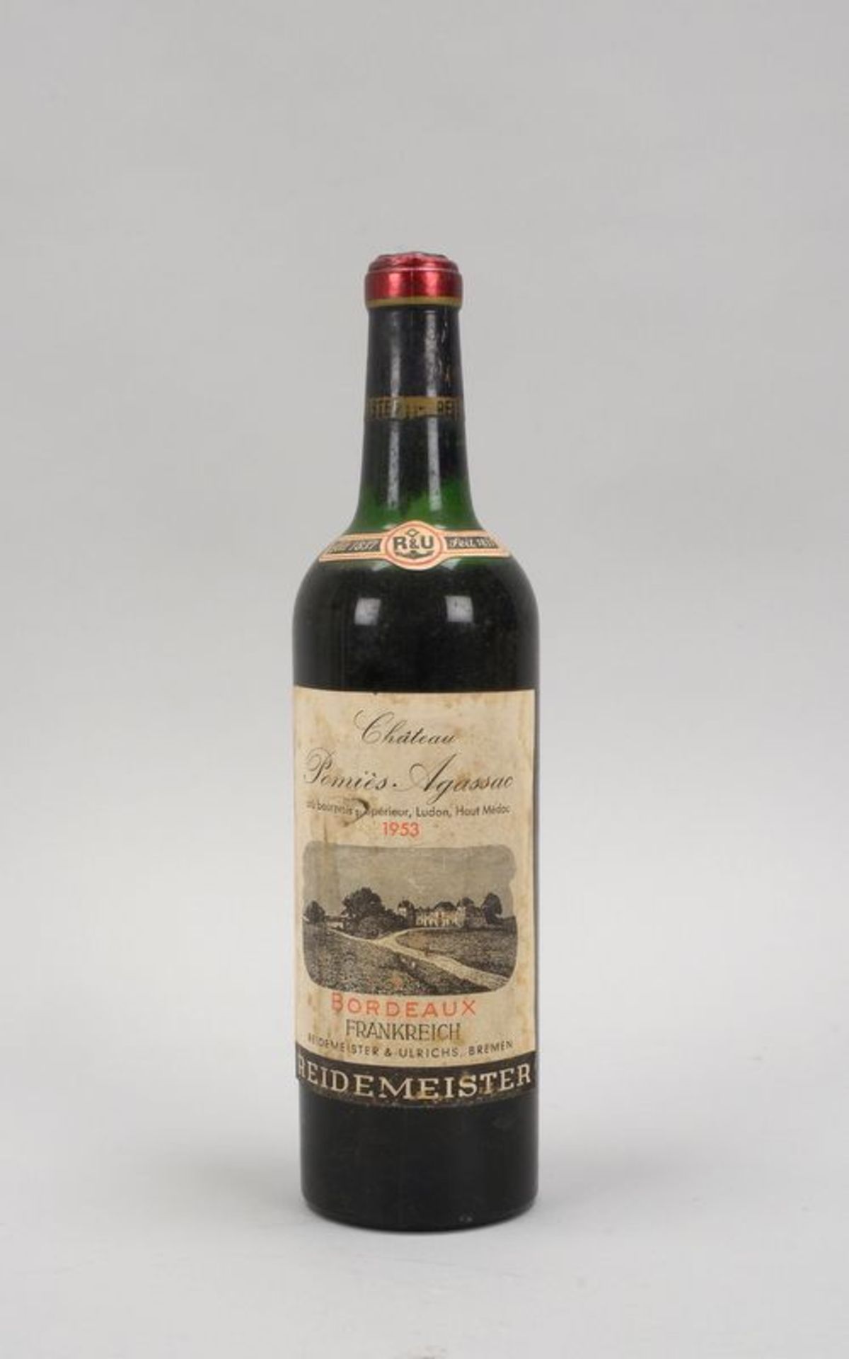 Sammlerwein: &#039;Ch&acirc;teau Pomi&egrave;s-Agassac, Ludon, Haut-M&eacute;doc, 1953&#039;; Flasch