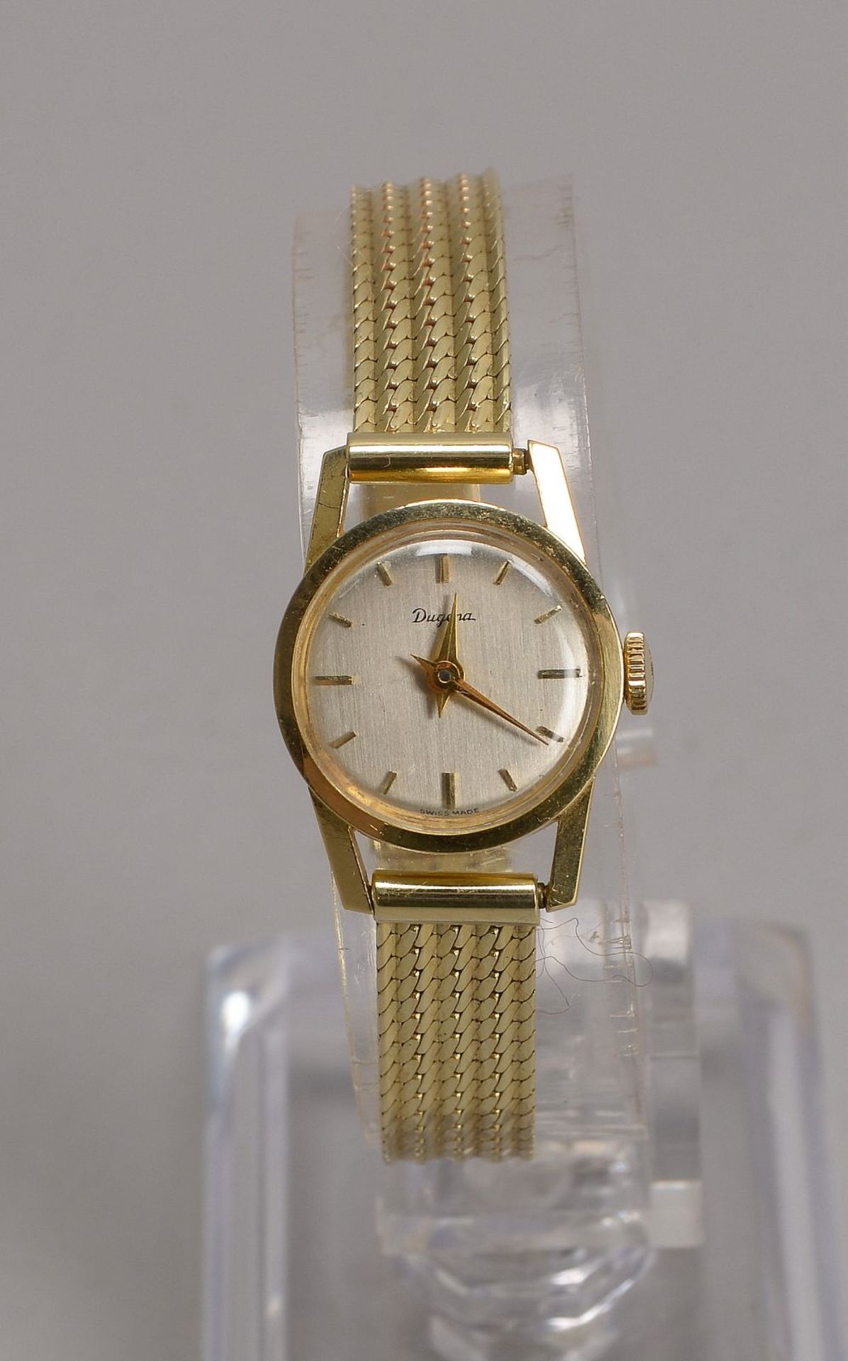 Damen-Armbanduhr, Dugena, 750 GG-Geh&auml;use, mit Handaufzug - Uhr l&auml;uft an, an 585 GG-Armband