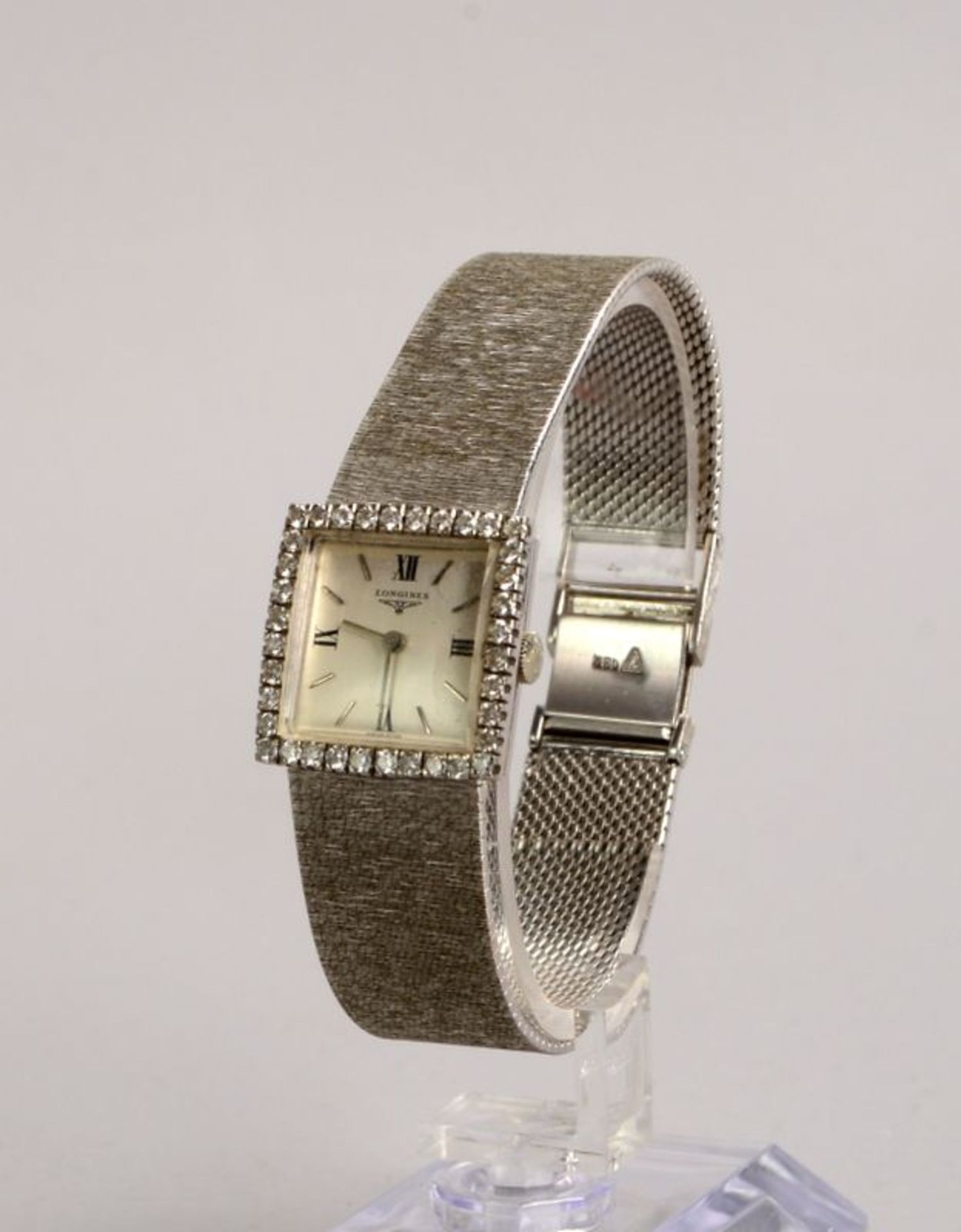 Damen-Armbanduhr, &#039;Longines&#039;, 750 WG-Geh&auml;use und Armband, L&uuml;nette mit 36-fachem