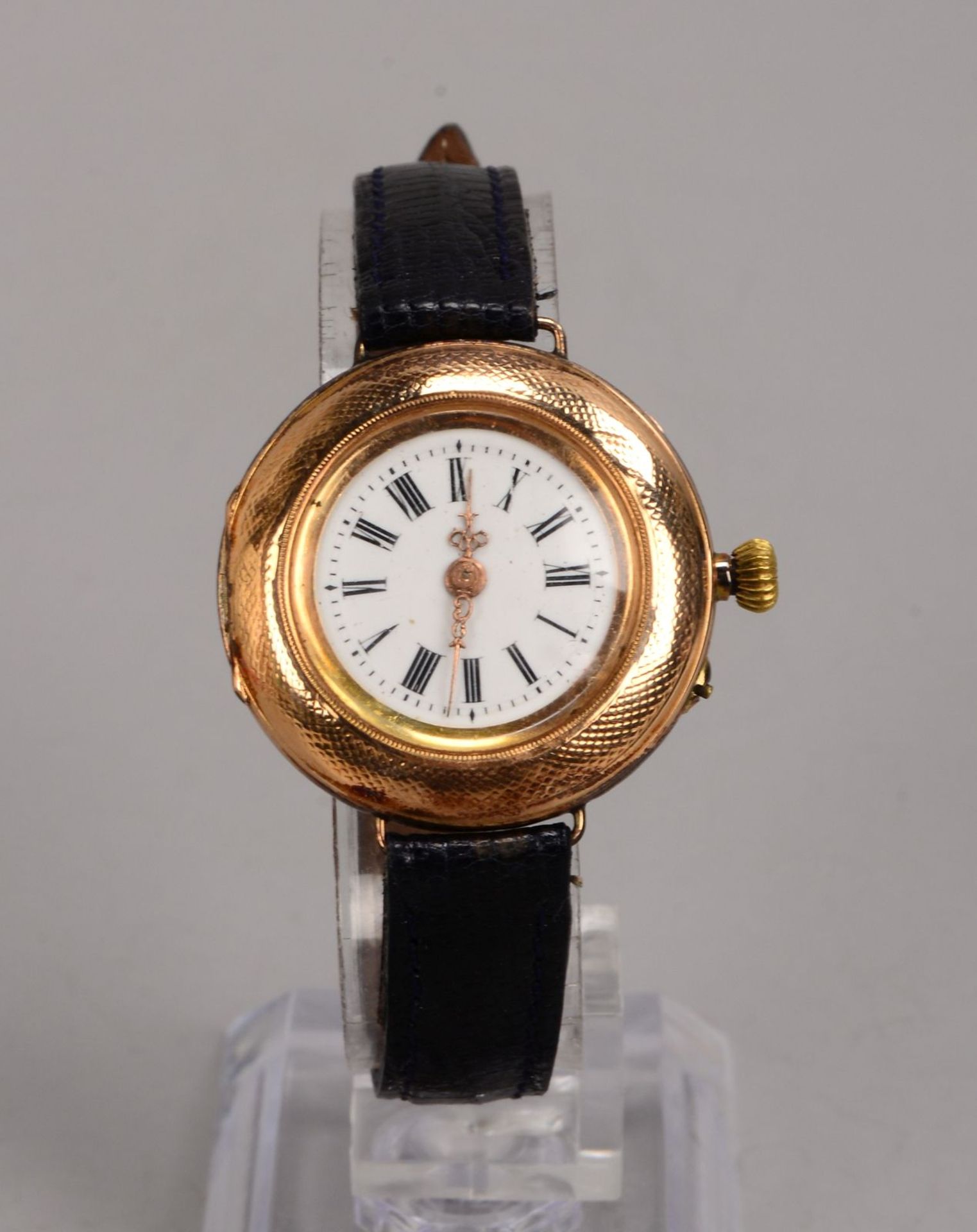 Damentaschenuhr - als Armbanduhr, Geh&auml;use 595 Gold, Innendeckel Metall, Uhr l&auml;uft an, an L - Image 2 of 4