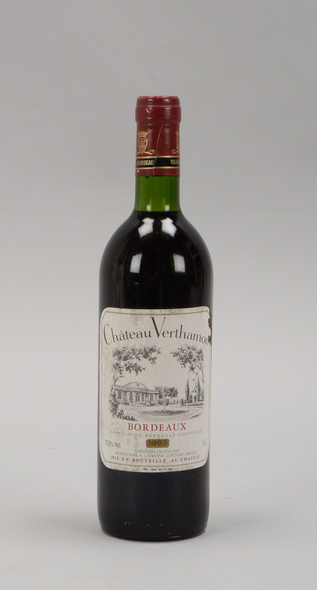 Sammler-Rotwein: 1 Flasche &#039;Bordeaux Ch&acirc;teau Verthamon, 1983&#039;; Flasche &agrave; 0,75