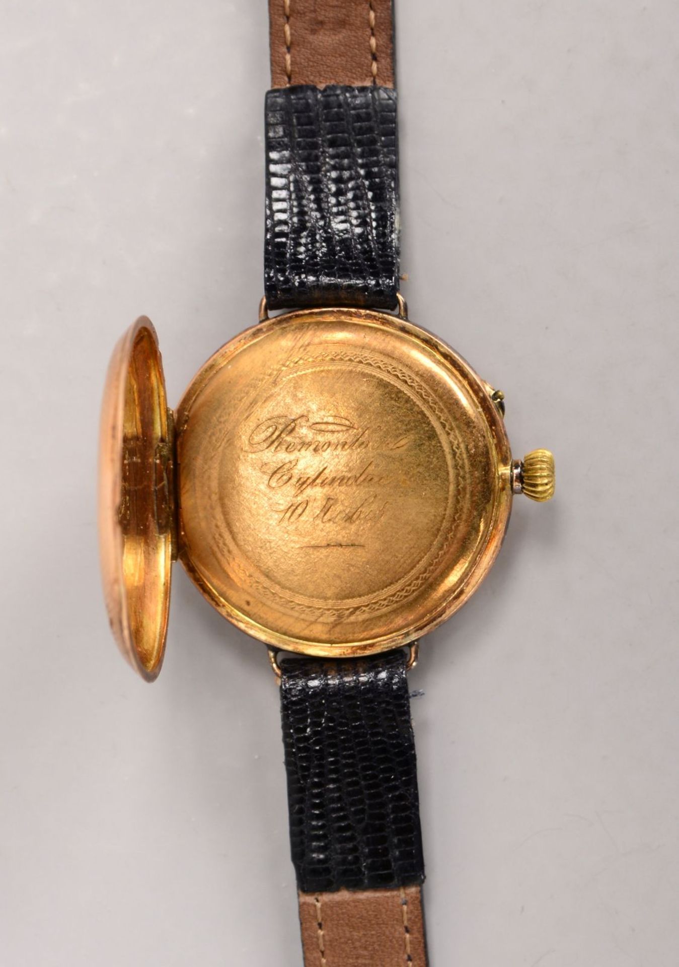 Damentaschenuhr - als Armbanduhr, Geh&auml;use 595 Gold, Innendeckel Metall, Uhr l&auml;uft an, an L - Image 3 of 4