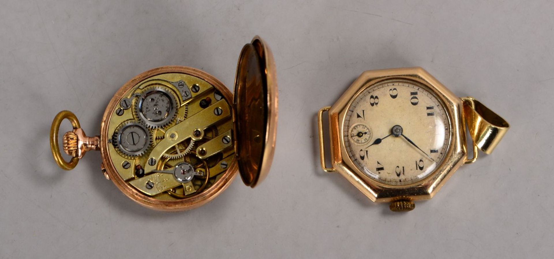 2 Damenuhren (davon 1x vormals Armbanduhr - jetzt mit &Ouml;se versehen), Geh&auml;use jeweils 585 G - Bild 2 aus 2