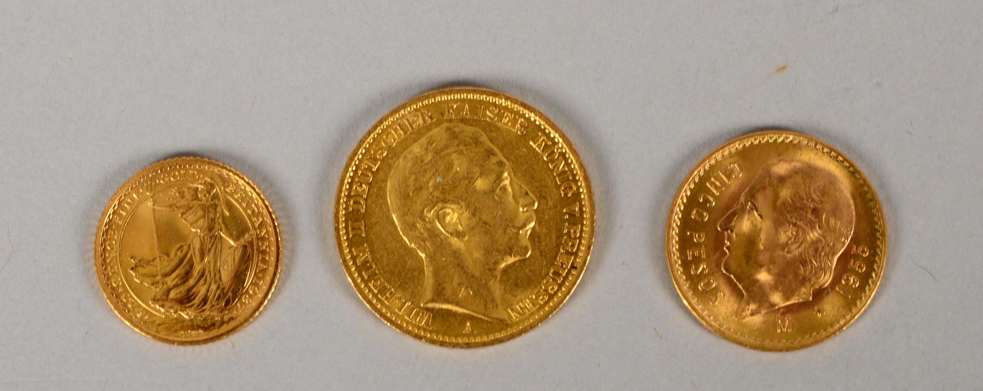 3 Goldm&uuml;nzen: 1x &#039;20 Mark, Deutsches Reich 1909 - Wilhelm II., Deutscher Kaiser K&ouml;nig