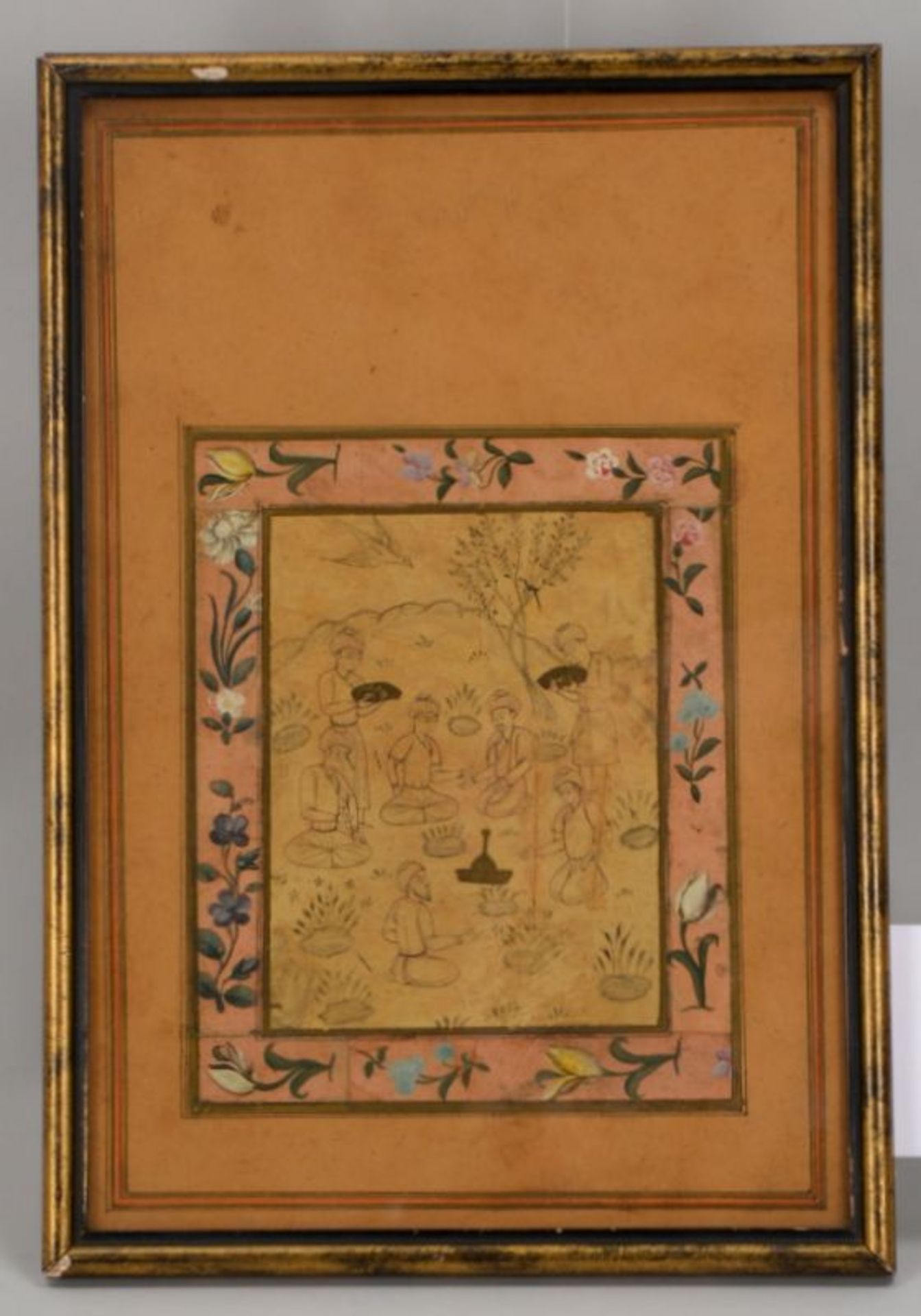 Miniaturmalerei (Persien, 17./18. Jahrhundert), &#039;M&auml;nnerrunde&#039;, Tusche/Pigmente auf Pa